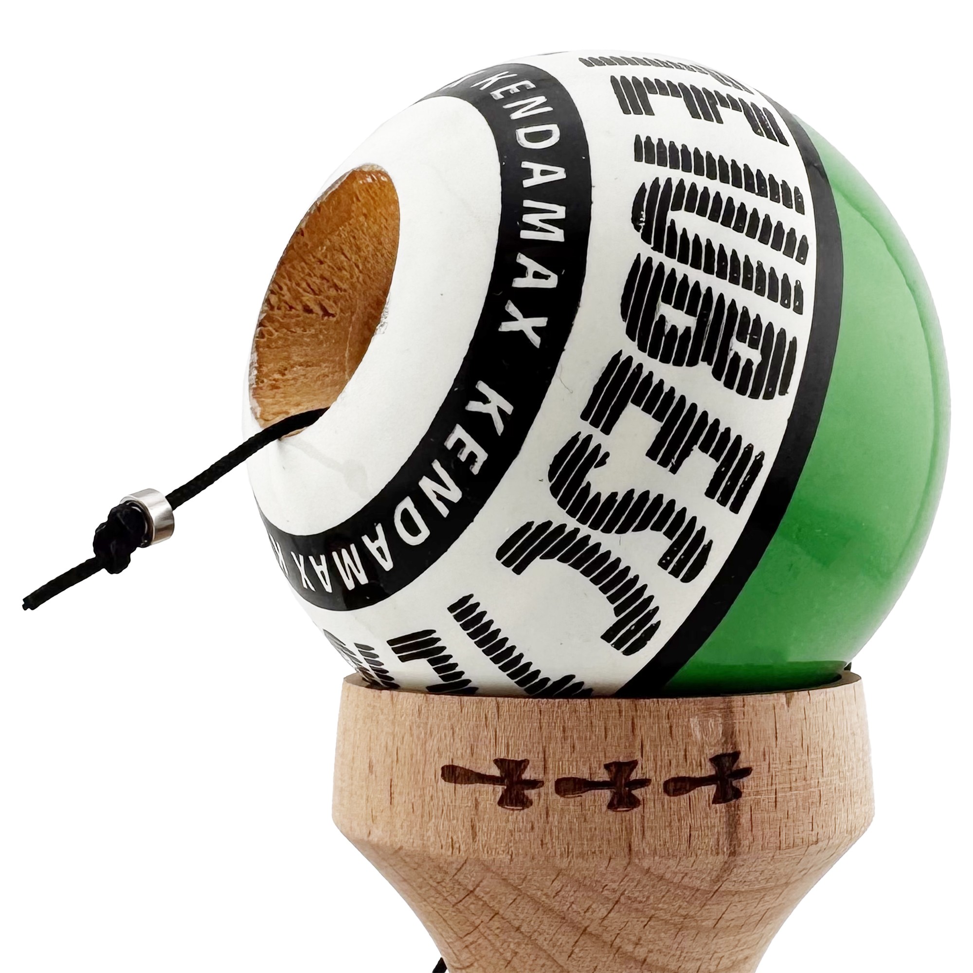 Kendama X TE IUBESC Originala, Profesionala, Flippy, Super Sticky cu Cupe Mari KING SIZE V3, Gaura in Baza, Rulment Metalic, din lemn 18 cm, Ata 62/65 cm, Verde/Alb