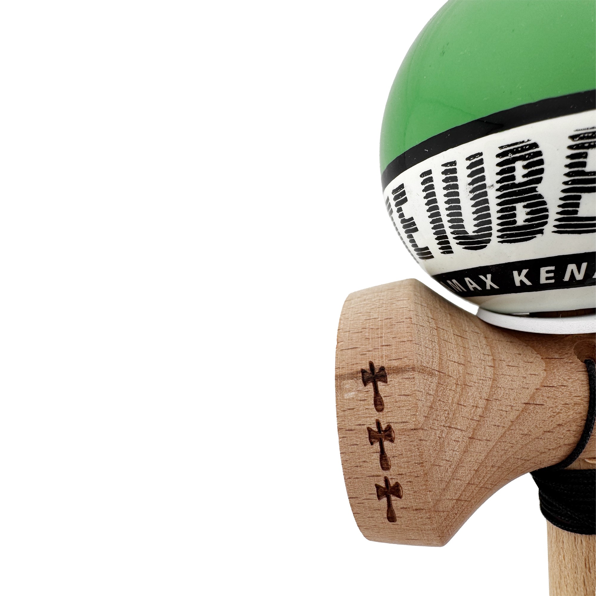 Kendama X TE IUBESC Originala, Profesionala, Flippy, Super Sticky cu Cupe Mari KING SIZE V3, Gaura in Baza, Rulment Metalic, din lemn 18 cm, Ata 62/65 cm, Verde/Alb