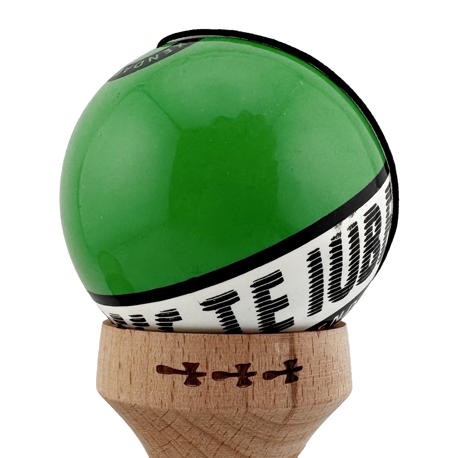 Kendama X TE IUBESC Originala, Profesionala, Flippy, Super Sticky cu Cupe Mari KING SIZE V3, Gaura in Baza, Rulment Metalic, din lemn 18 cm, Ata 62/65 cm, Verde/Alb