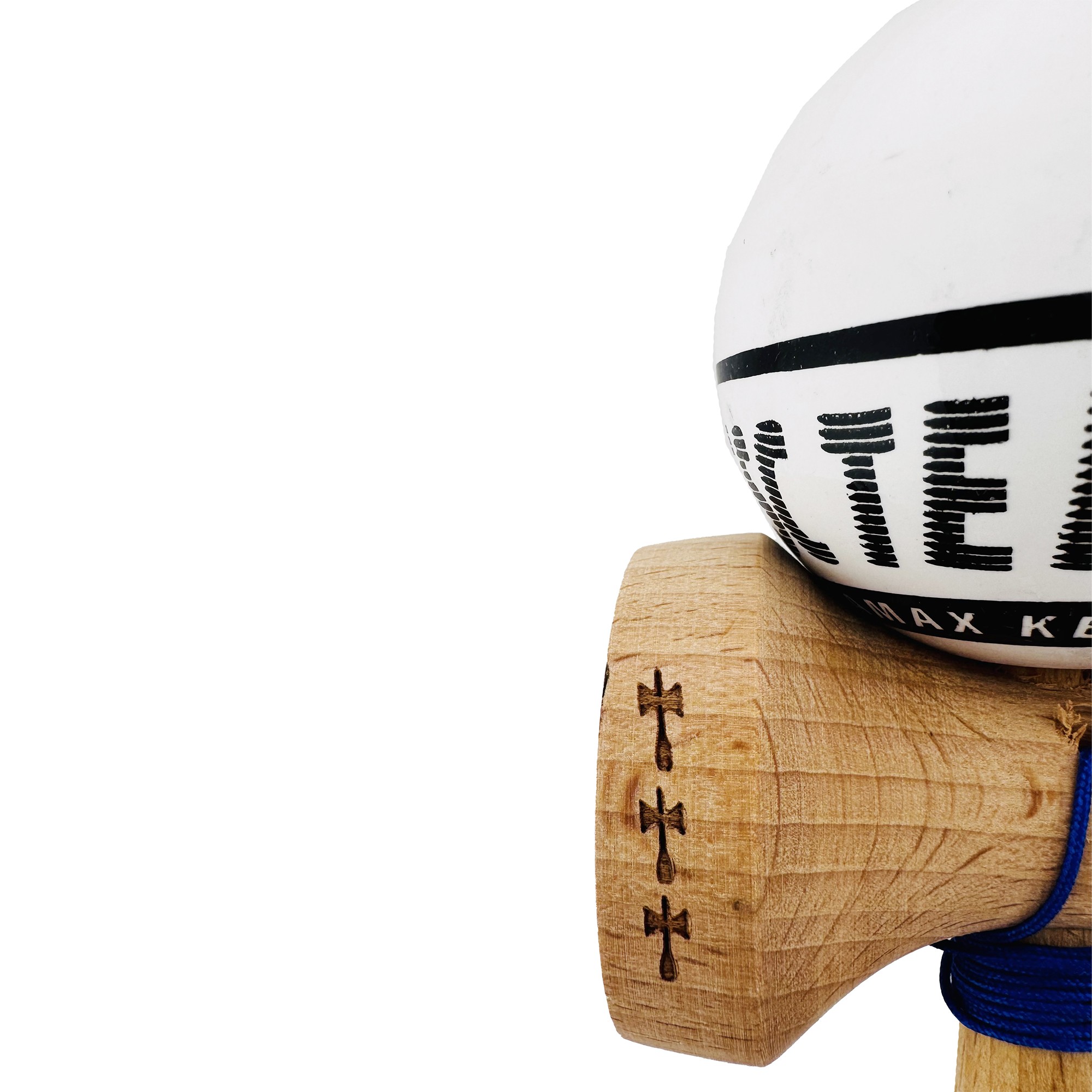 Kendama X TE IUBESC Originala, Profesionala, Flippy, Super Sticky cu Cupe Mari KING SIZE V3, Gaura in Baza, Rulment Metalic, din lemn 18 cm, Ata 62/65 cm, Alb/Alb