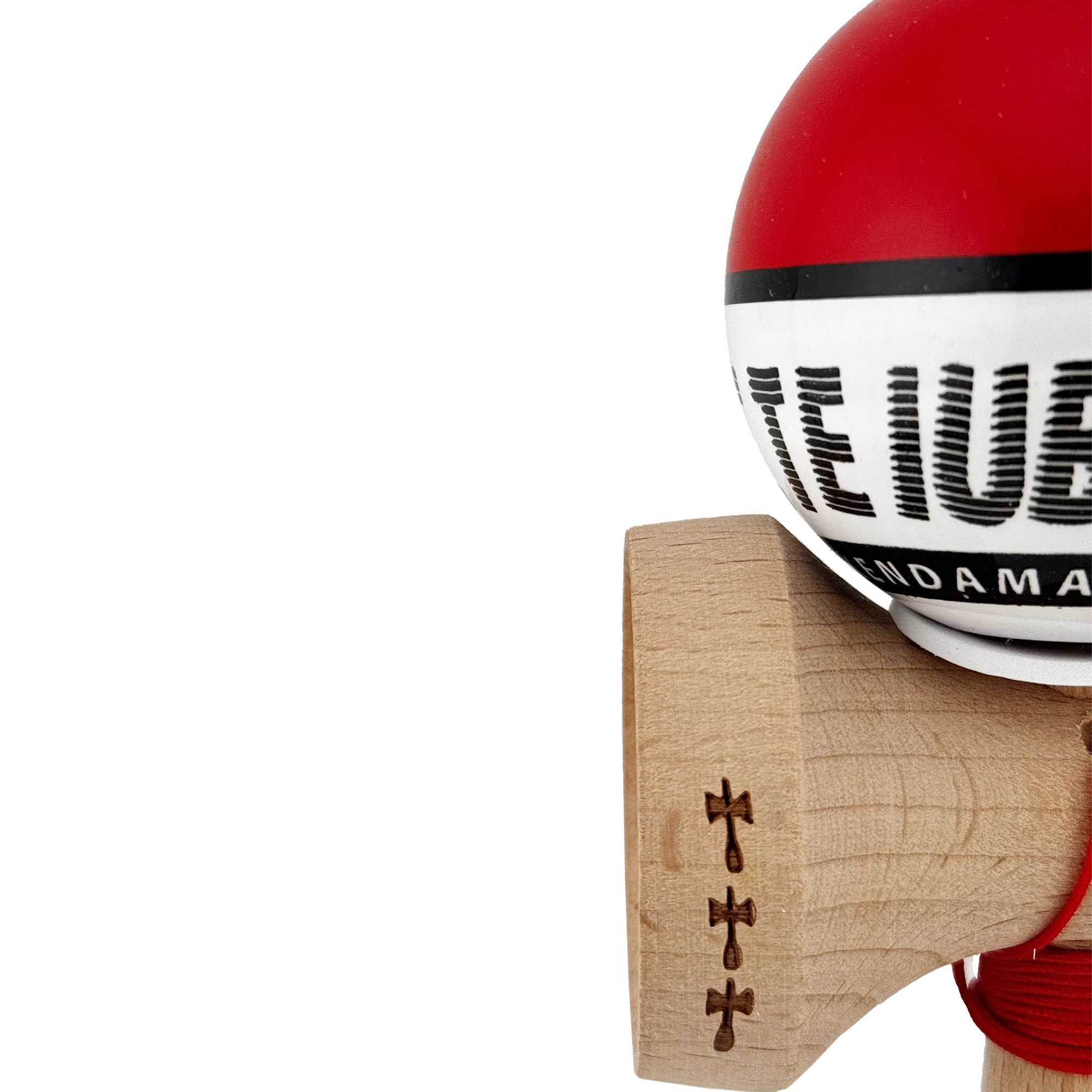 Kendama X TE IUBESC Originala, Profesionala, Flippy, Super Sticky cu Cupe Mari KING SIZE V3, Gaura in Baza, Rulment Metalic, din lemn 18 cm, Ata 62/65 cm, Rosu/Alb