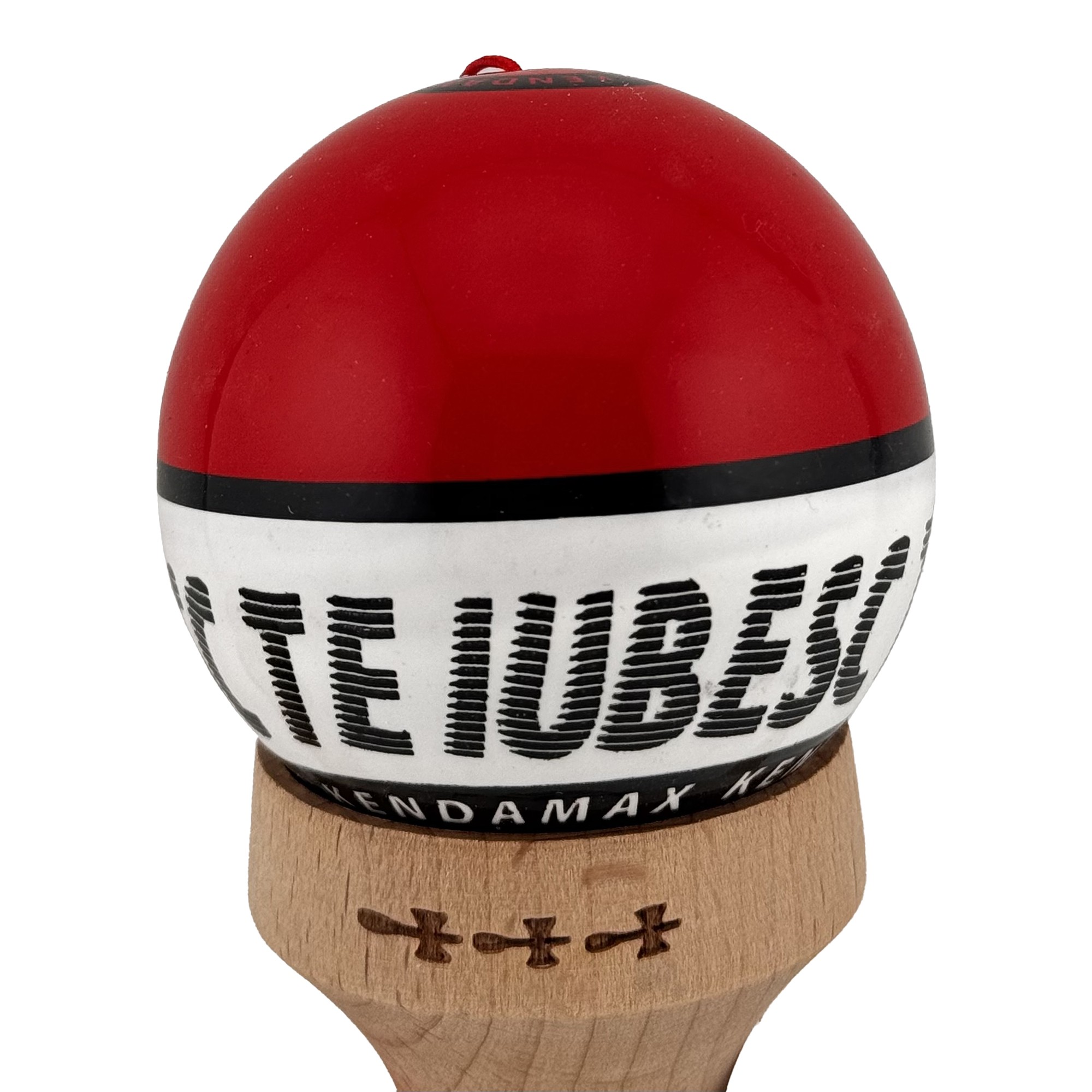 Kendama X TE IUBESC Originala, Profesionala, Flippy, Super Sticky cu Cupe Mari KING SIZE V3, Gaura in Baza, Rulment Metalic, din lemn 18 cm, Ata 62/65 cm, Rosu/Alb