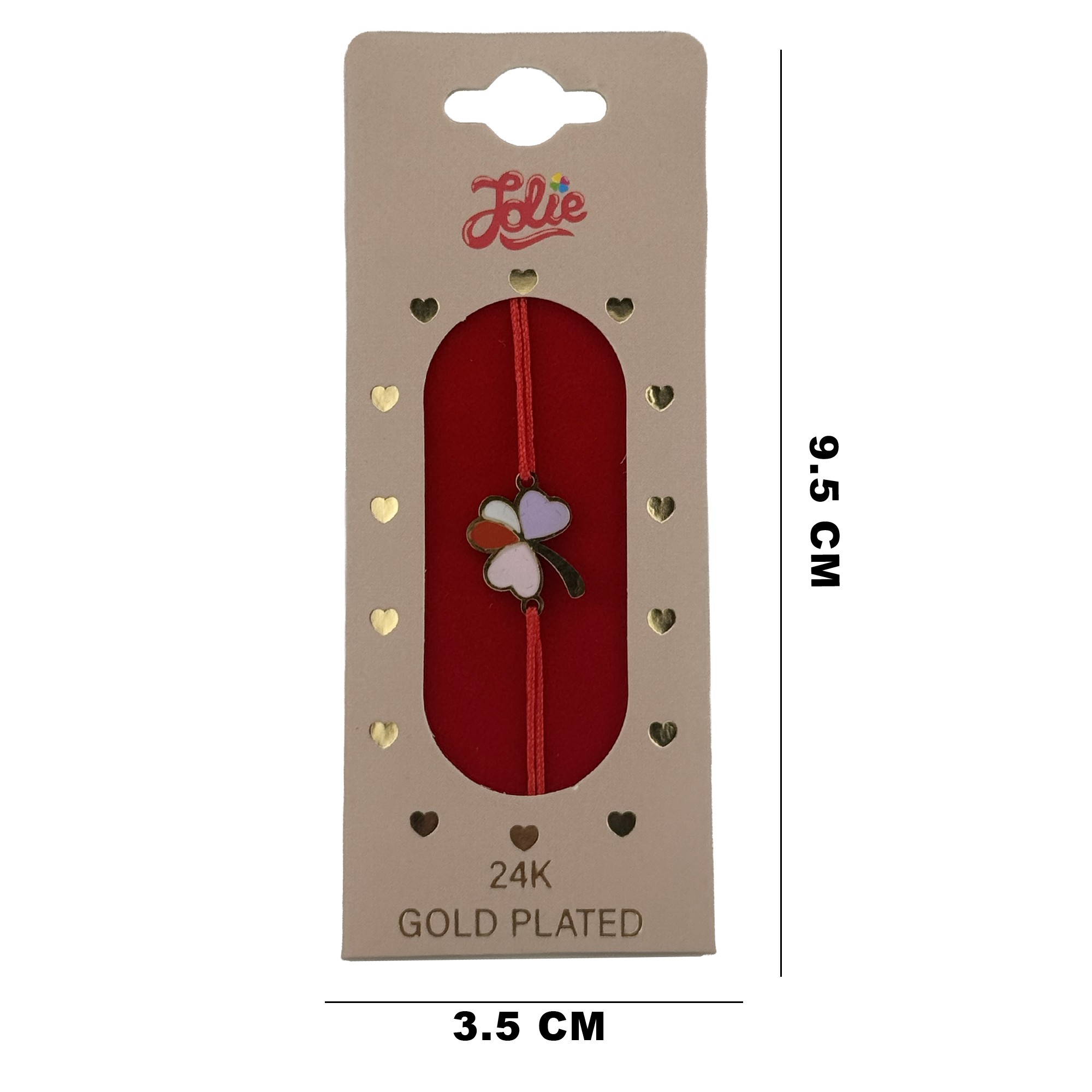 Bratara Placata cu Aur 24k Copii, Jolie, Model Trifoi cu Patru Foi, cu Snur Rosu, 3.5 x 9.5, Multicolor 