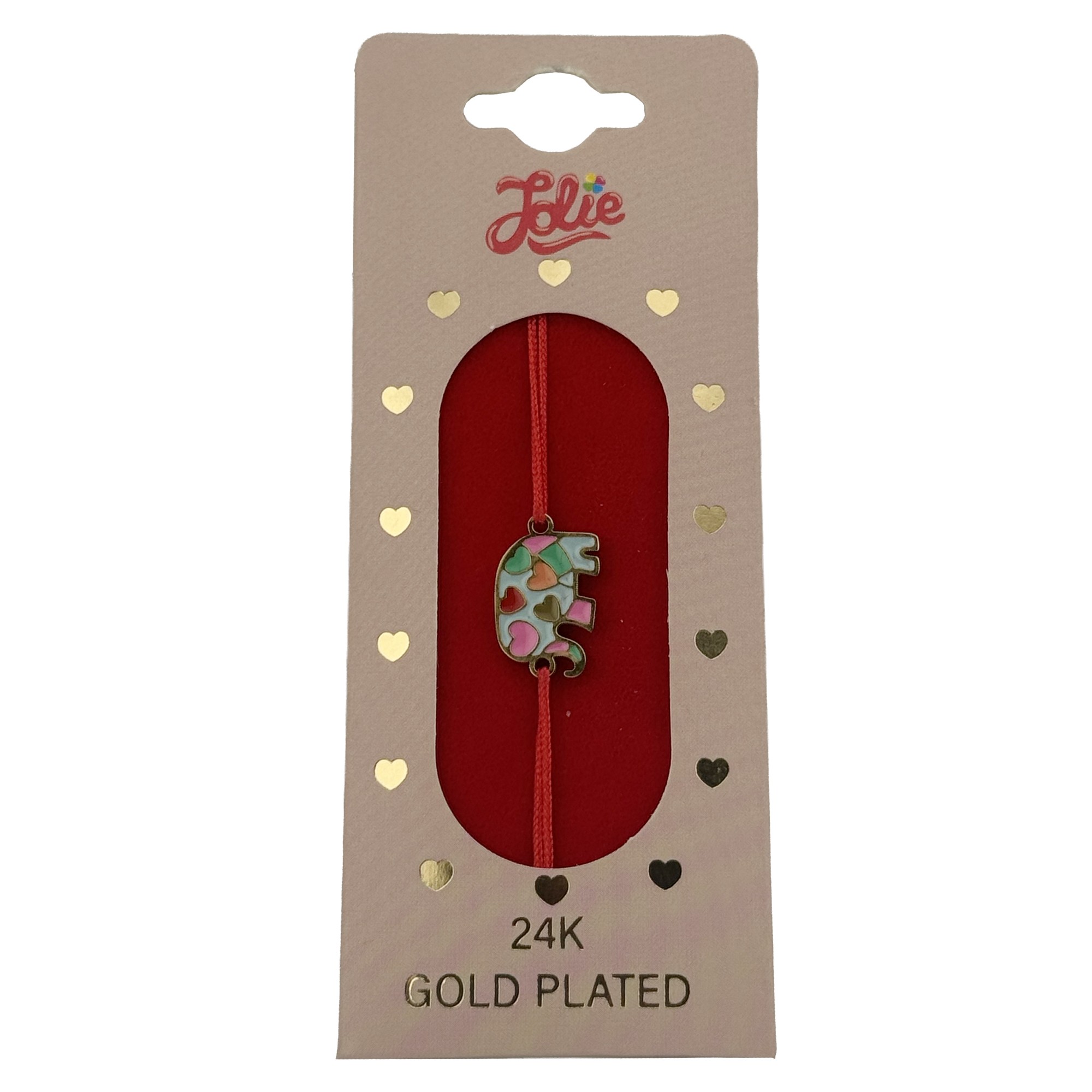 Bratara Placata cu Aur 24k Copii, Jolie, Model Elefant, cu Snur Rosu, 3.5 x 9.5, Multicolor 