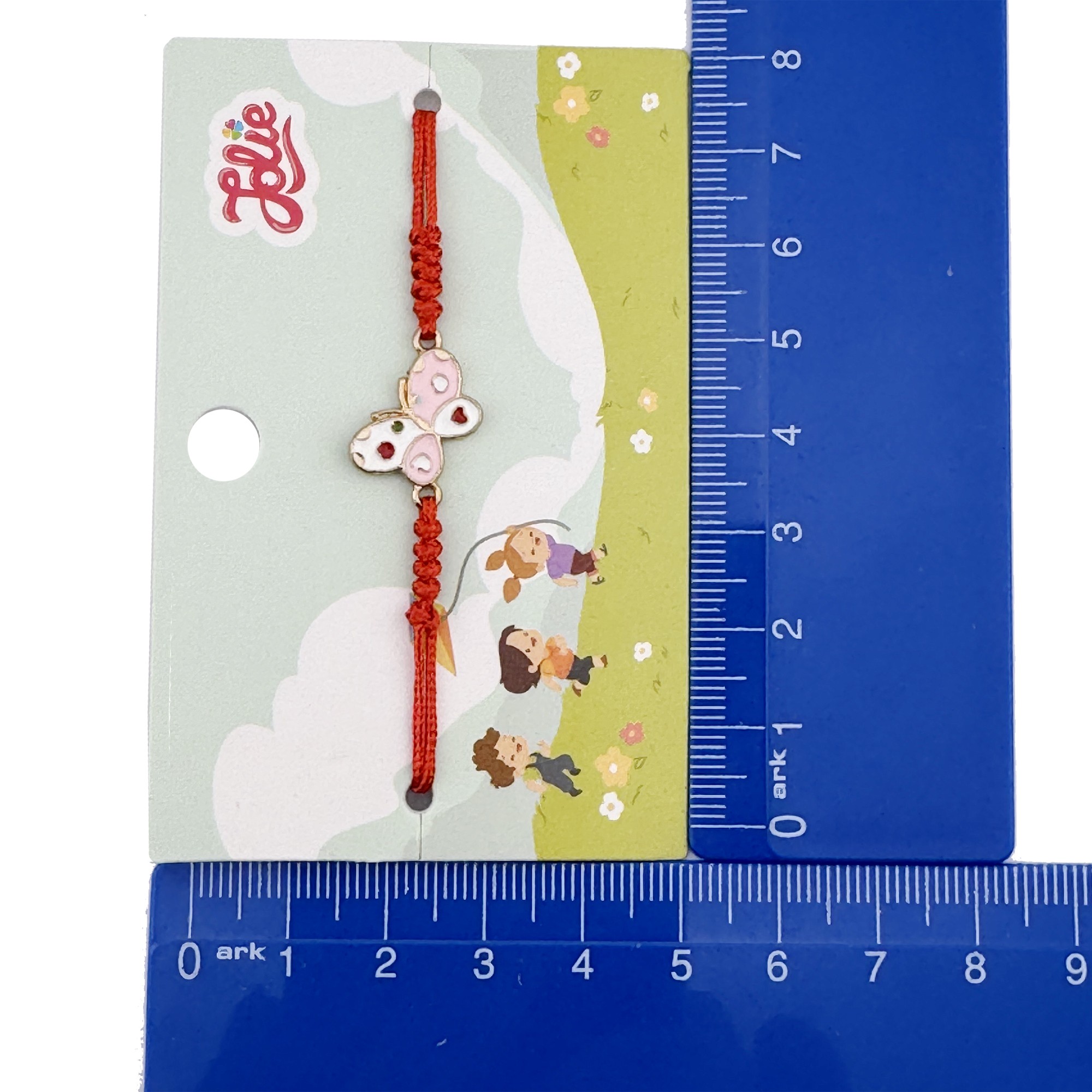 Bratara pentru Copii, Jolie, Model Fluturas Roz, Snur cu Impletitura Rosu Reglabil, Auriu