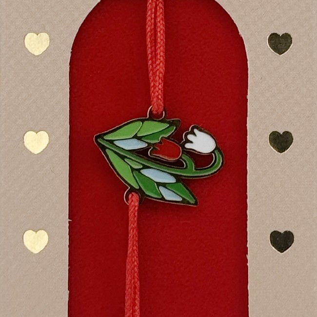 Bratara Placata cu Aur 24k Copii, Jolie, Model Lalele, cu Snur Rosu, 3.5 x 9.5, Multicolor 