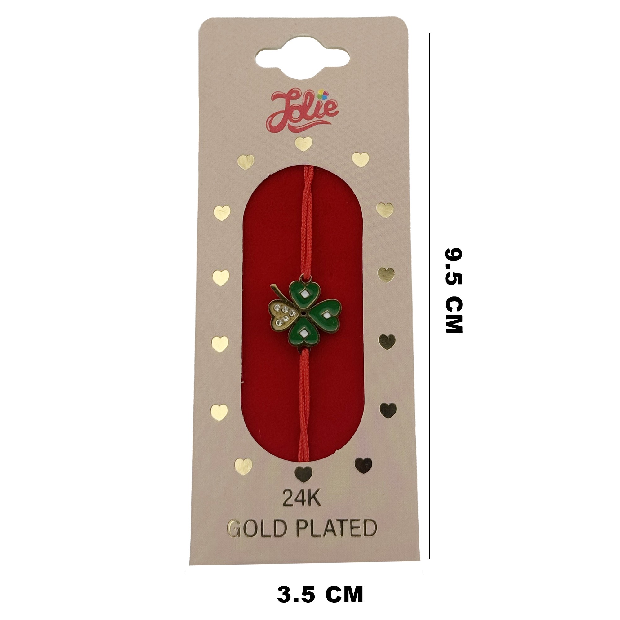 Bratara Placata cu Aur 24k Copii, Jolie, Model Trifoi cu Patru Foi, cu Snur Rosu, 3.5 x 9.5, Multicolor