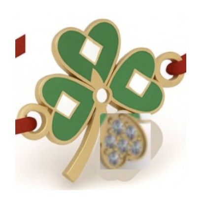 Bratara Placata cu Aur 24k pentru Copii, Snur Rosu, Model Trifoi cu Patru Foi, Verde