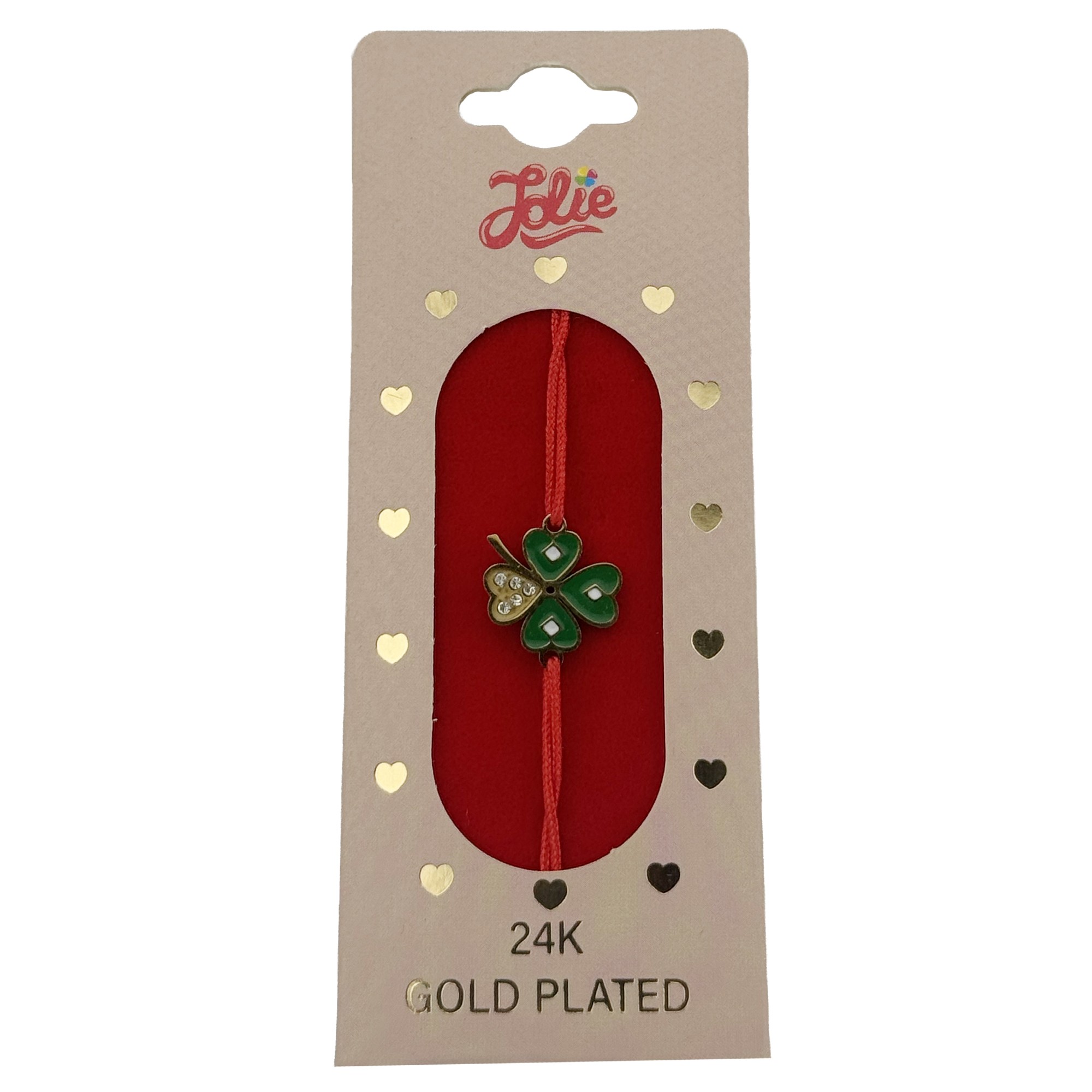 Bratara Placata cu Aur 24k Copii, Jolie, Model Trifoi cu Patru Foi, cu Snur Rosu, 3.5 x 9.5, Multicolor
