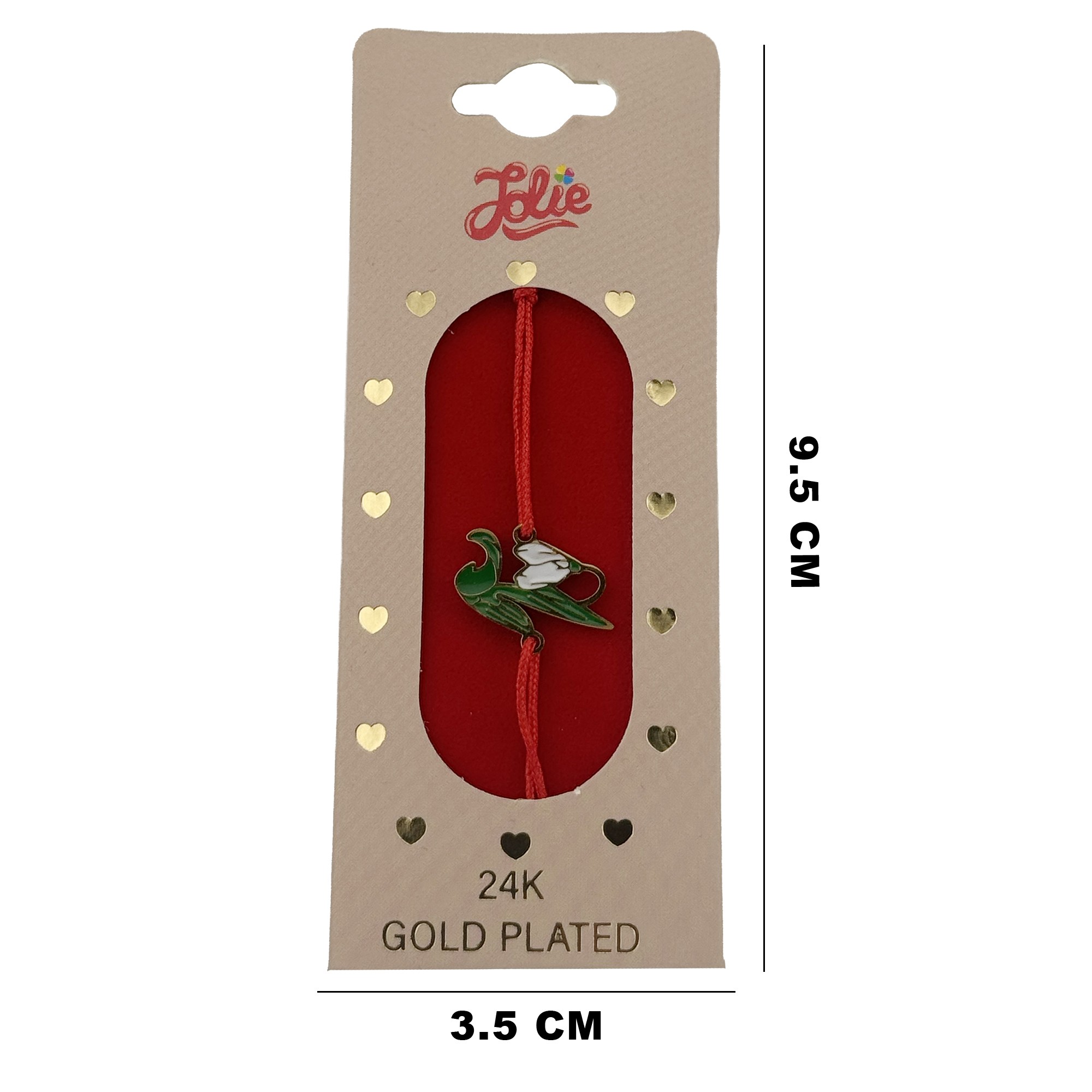 Bratara Placata cu Aur 24k Copii, Jolie, Model Lalea, cu Snur Rosu, 3.5 x 9.5, Verde