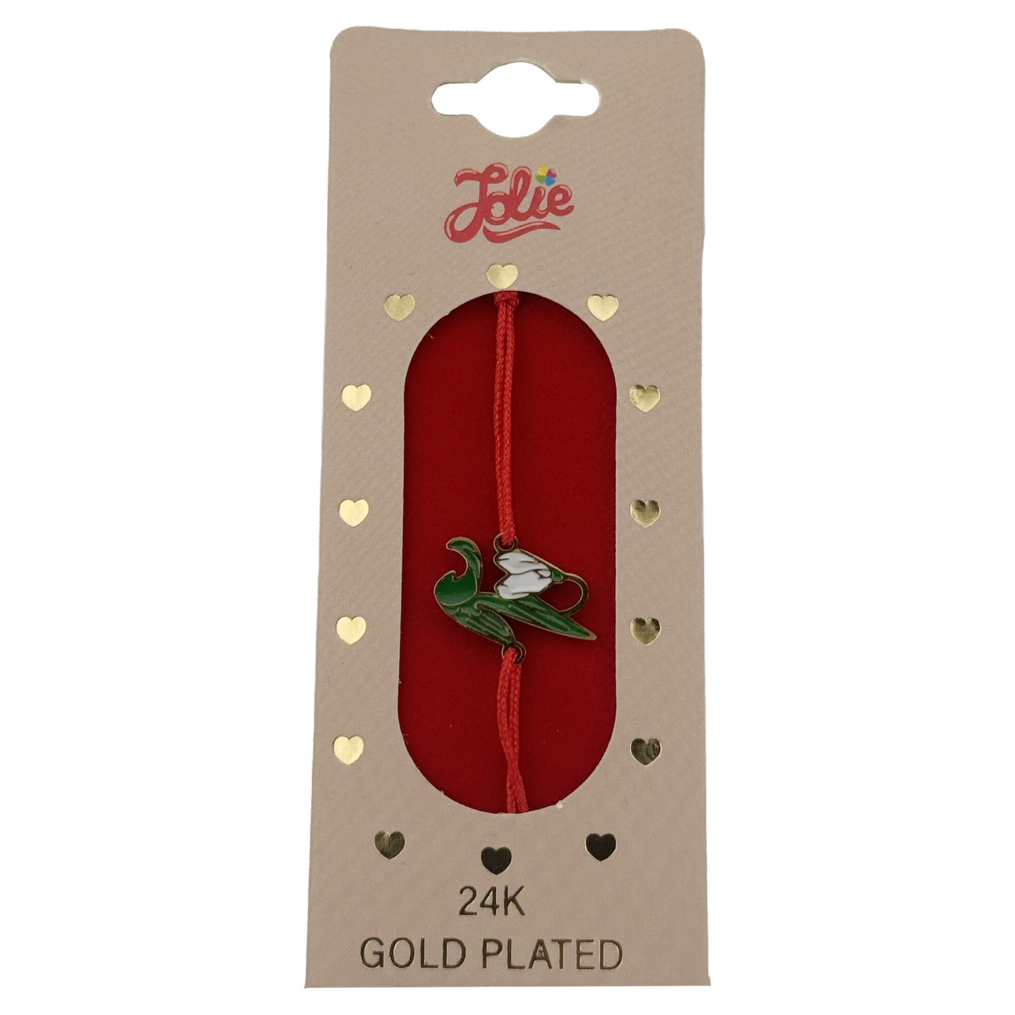 Bratara Placata cu Aur 24k Copii, Jolie, Model Lalea, cu Snur Rosu, 3.5 x 9.5, Verde