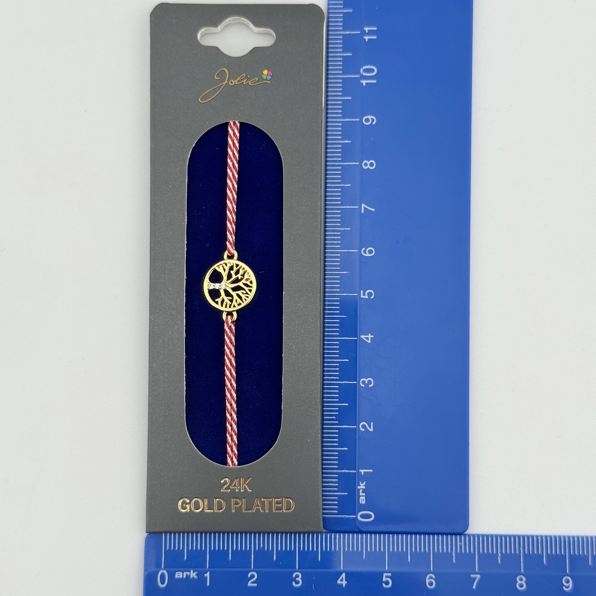 Bratara Placata cu Aur 24k, Jolie, Model Copac, Martisor Bratara, cu Snur Rosu, Auriu