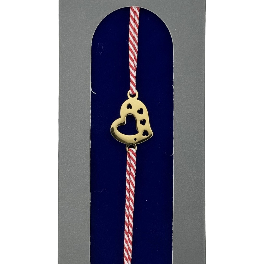 Bratara Placata cu Aur 24k, Jolie, Model INIMA, Martisor Bratara, cu Snur Alb/Rosu, Auriu