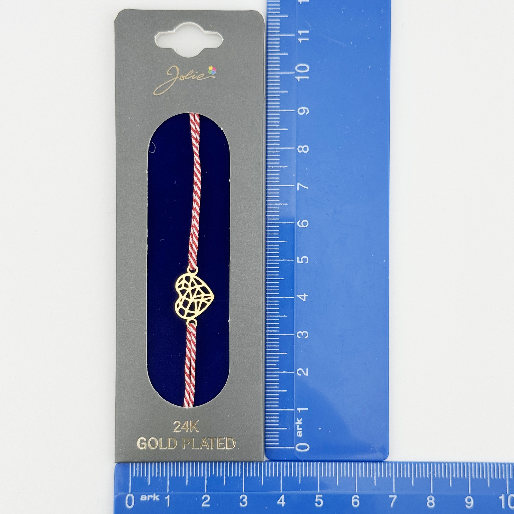 Bratara Placata cu Aur 24k, Jolie, Model INIMA aspect Crapaturi, Martisor Bratara, cu Snur Alb/Rosu, Auriu