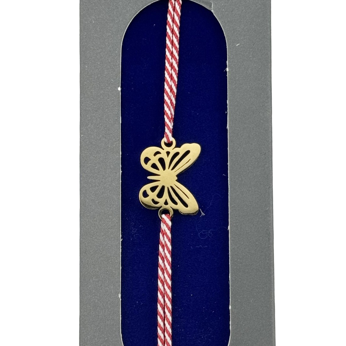 Bratara Placata cu Aur 24k, Jolie, Model FLUTURE PLIN, Martisor Bratara, cu Snur Alb/Rosu, Auriu