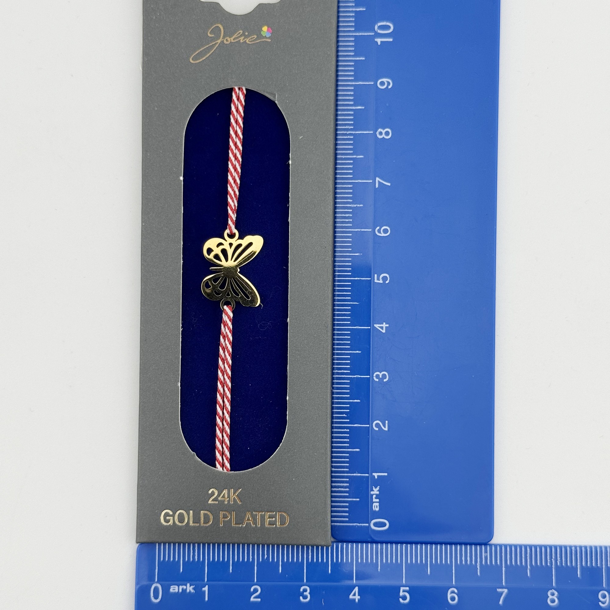 Bratara Placata cu Aur 24k, Jolie, Model FLUTURE PLIN, Martisor Bratara, cu Snur Alb/Rosu, Auriu