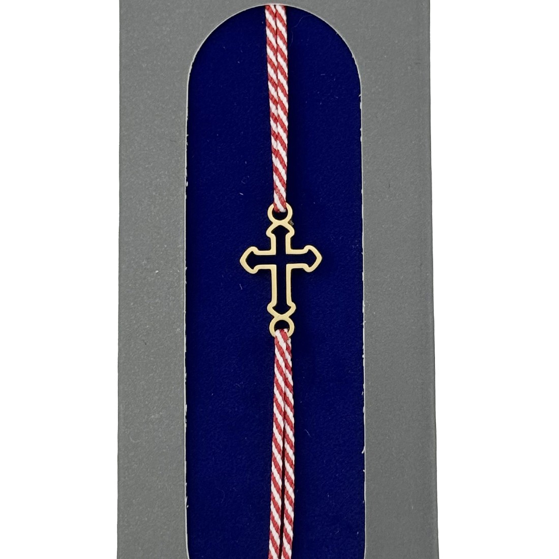 Bratara Placata cu Aur 24k, Jolie, Model CRUCE, Martisor Bratara, cu Snur Alb/Rosu, Auriu