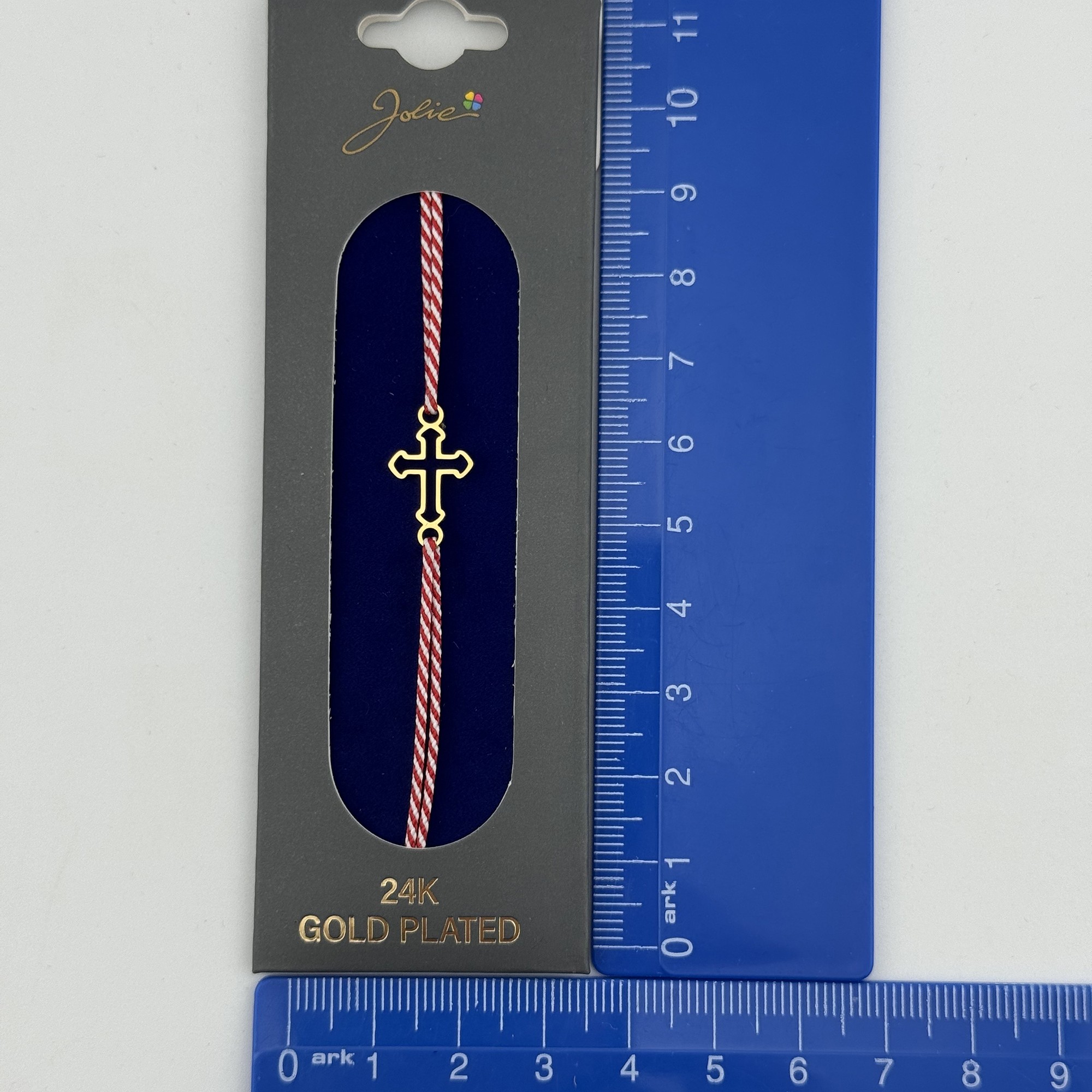 Bratara Placata cu Aur 24k, Jolie, Model CRUCE, Martisor Bratara, cu Snur Alb/Rosu, Auriu