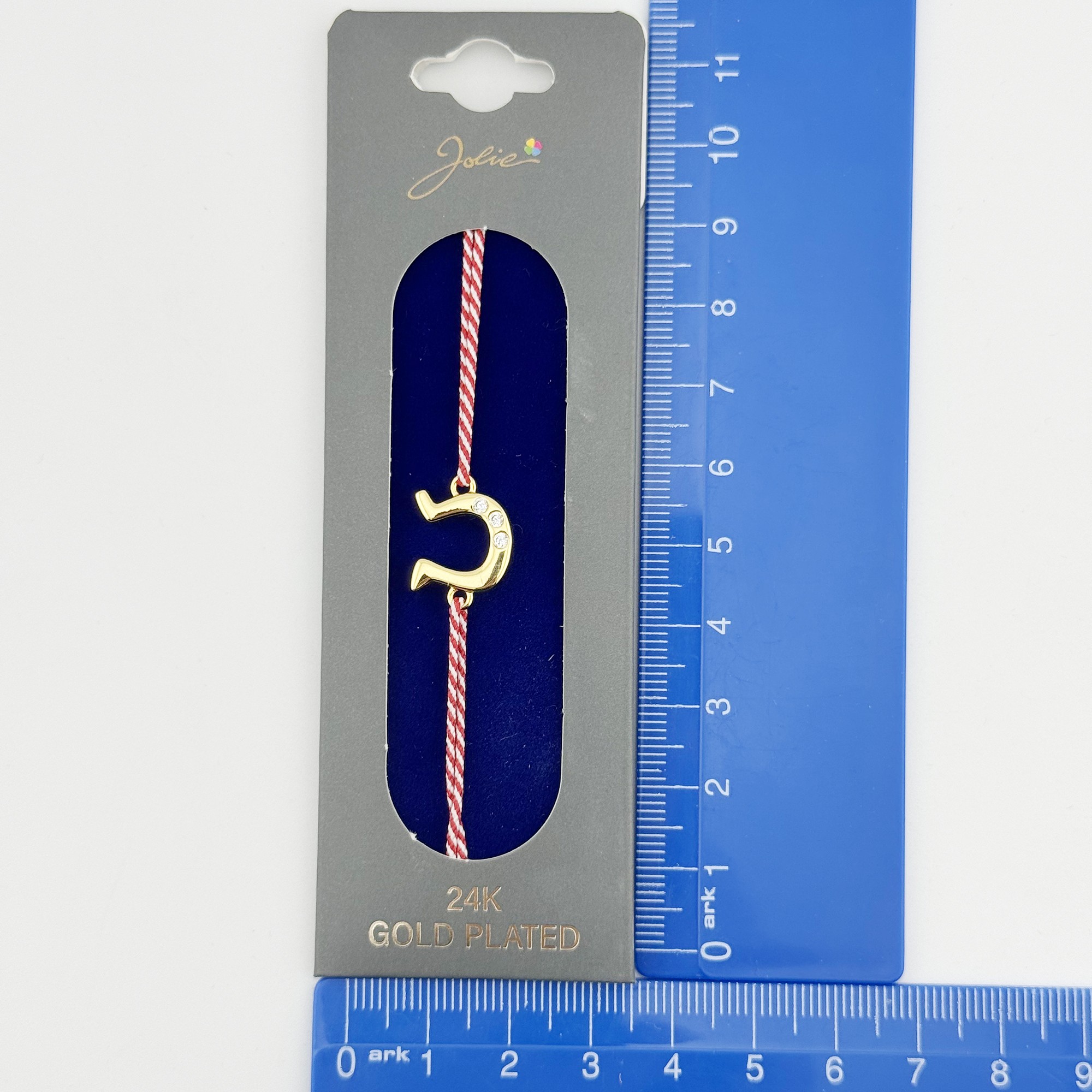 Bratara Placata cu Aur 24k, Jolie, Model POTCOAVA cu PIETRE, Martisor Bratara, cu Snur Alb/Rosu, Auriu