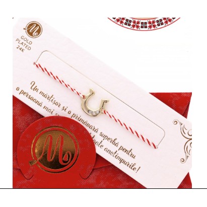 Bratara Placata cu Aur 24k, Snur Alb Rosu, Model 3