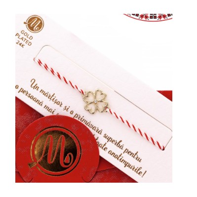 Bratara Placata cu Aur 24k, Snur Alb Rosu, Model 4