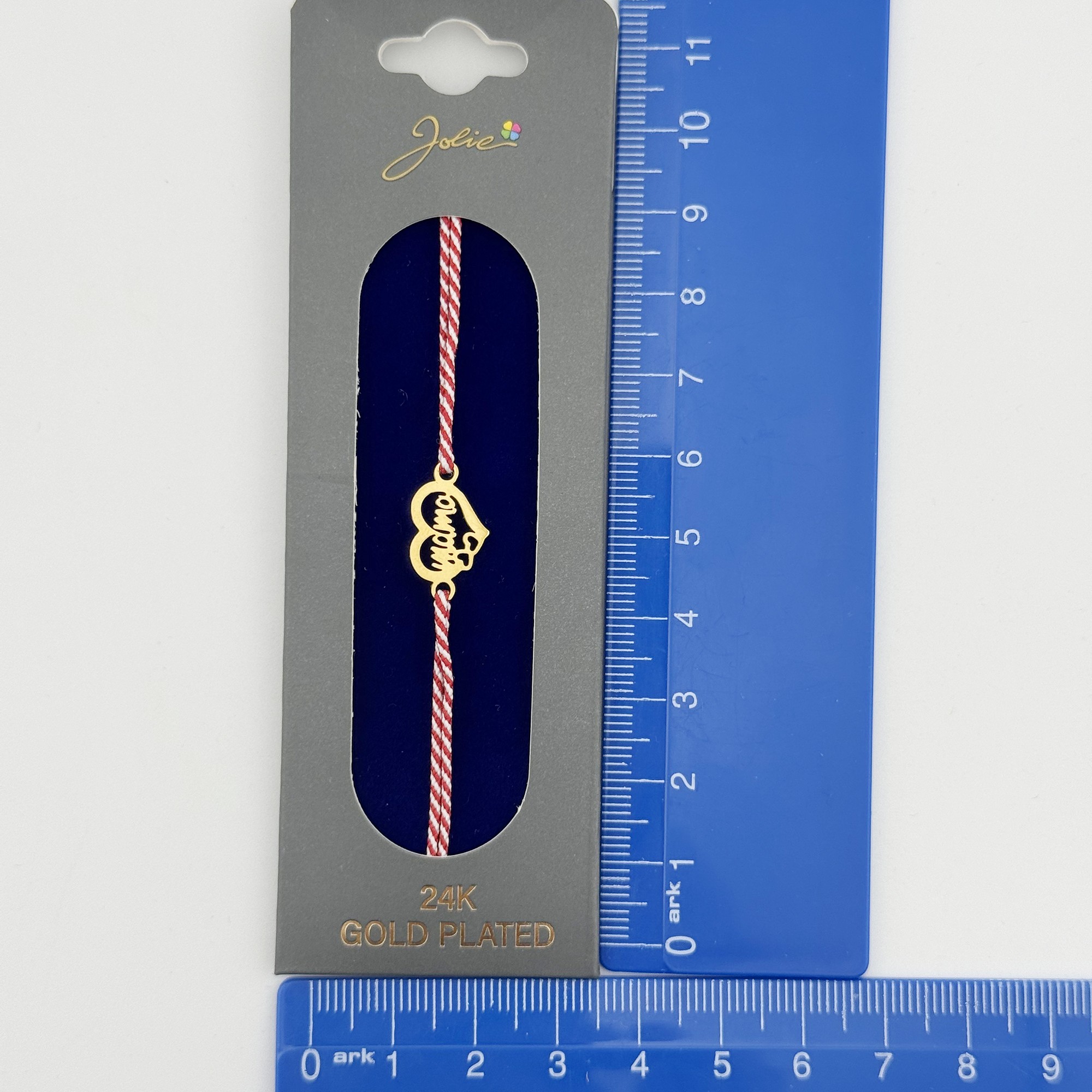 Bratara Placata cu Aur 24k, Jolie, Model INIMA MAMA, Martisor Bratara, cu Snur Alb/Rosu, Auriu