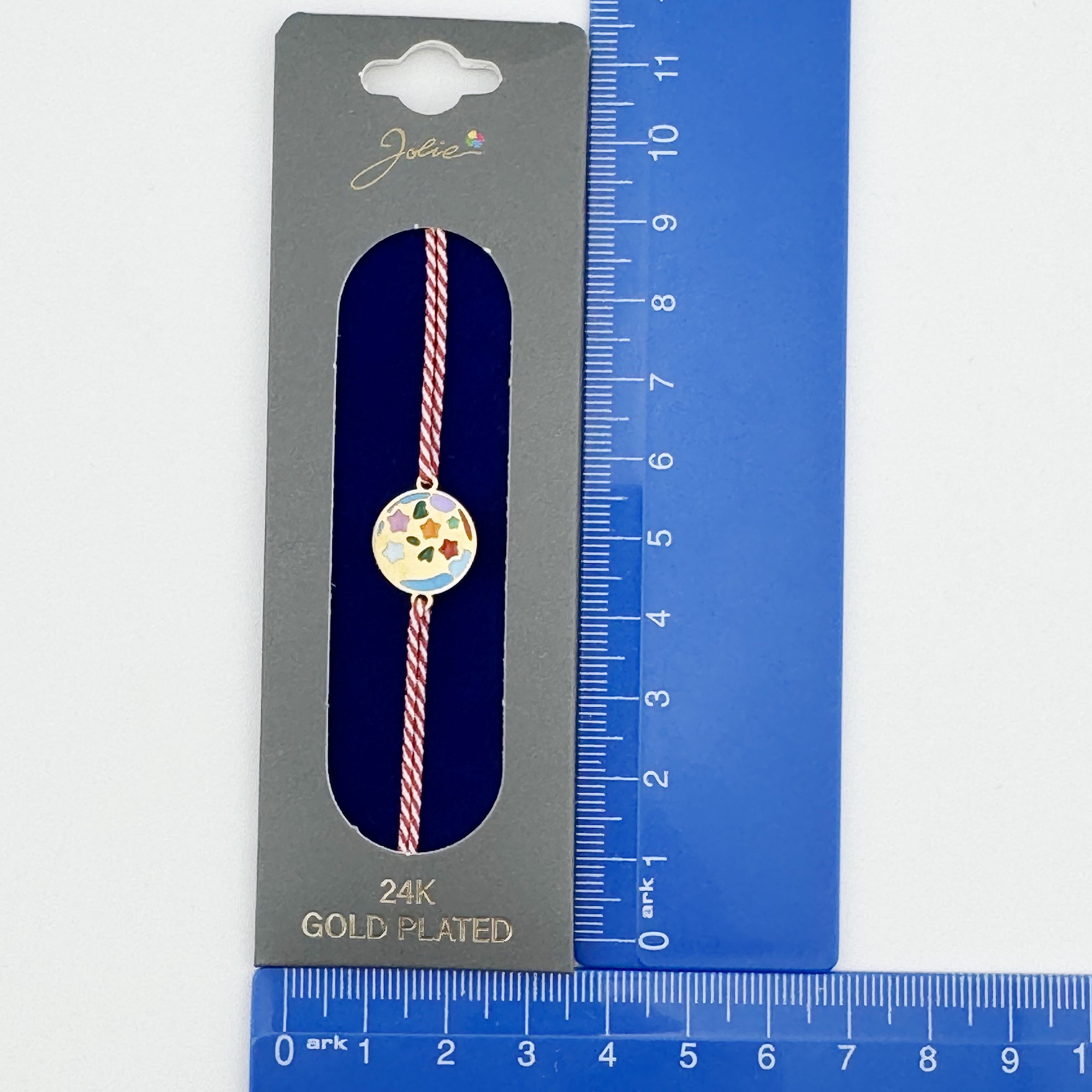 Bratara Placata cu Aur 24k, Jolie, Model GLOB cu STELE, Martisor Bratara, cu Snur Alb/Rosu, Auriu