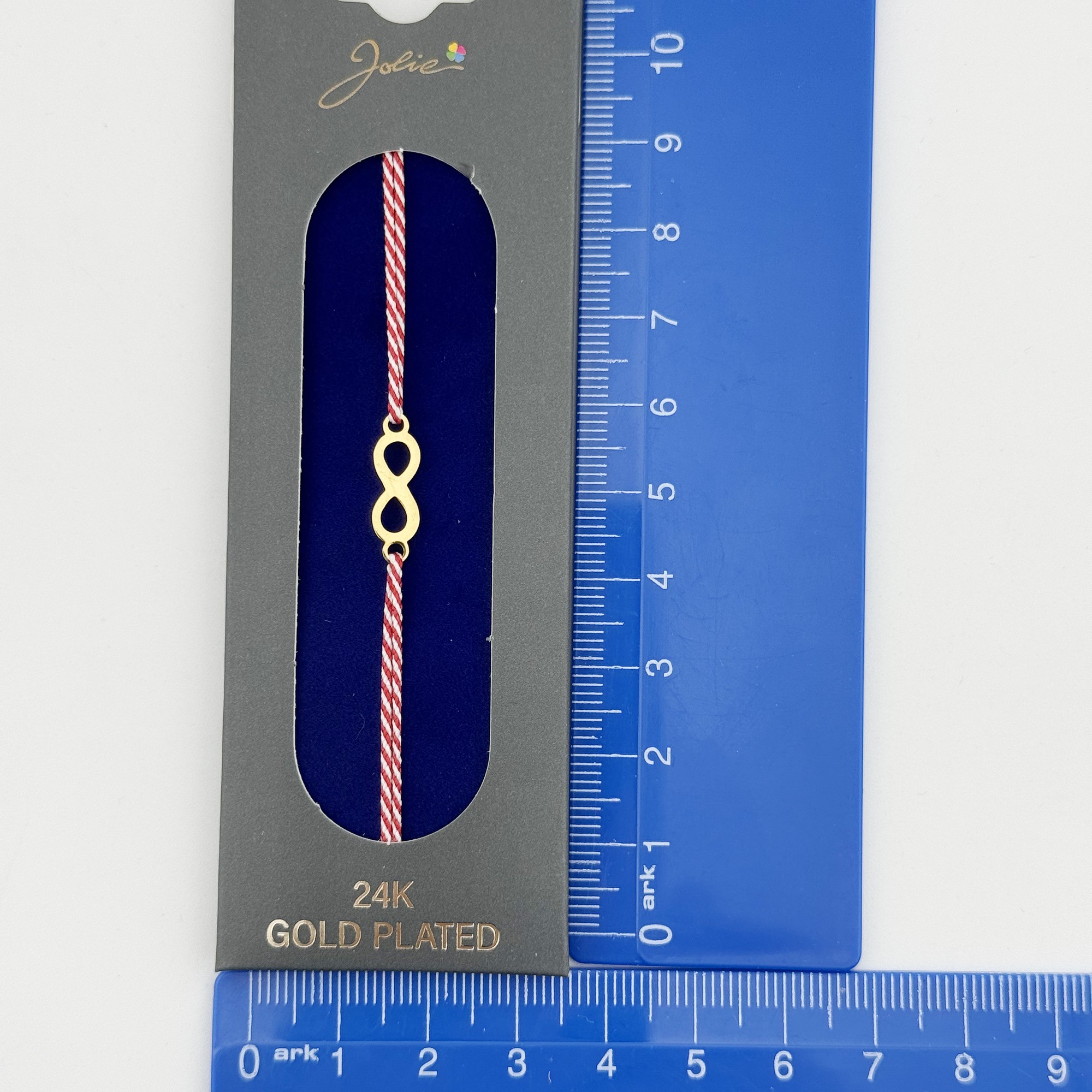 Bratara Placata cu Aur 24k, Jolie, Model INFINIT, Martisor Bratara, cu Snur Alb/Rosu, Auriu