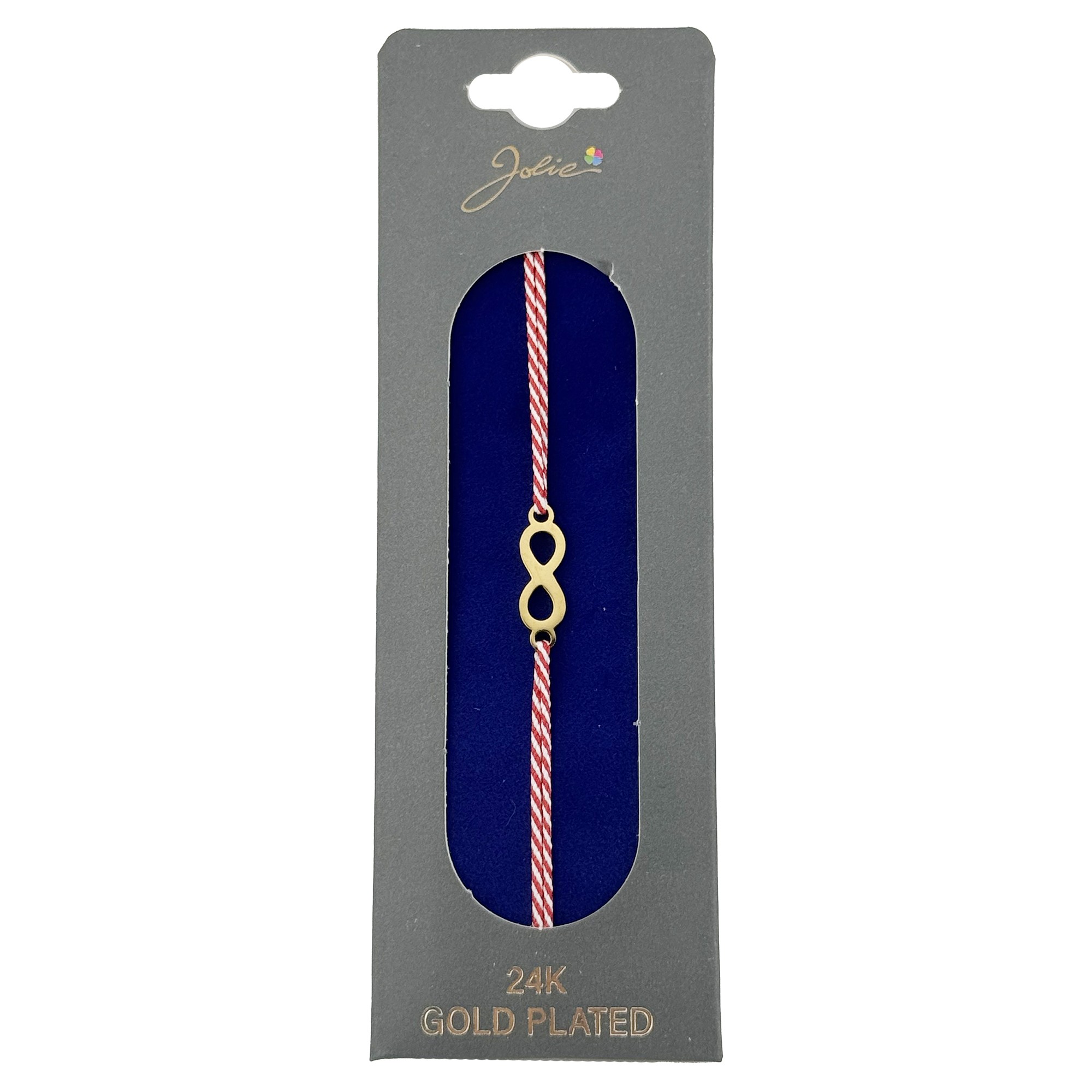 Bratara Placata cu Aur 24k, Jolie, Model INFINIT, Martisor Bratara, cu Snur Alb/Rosu, Auriu