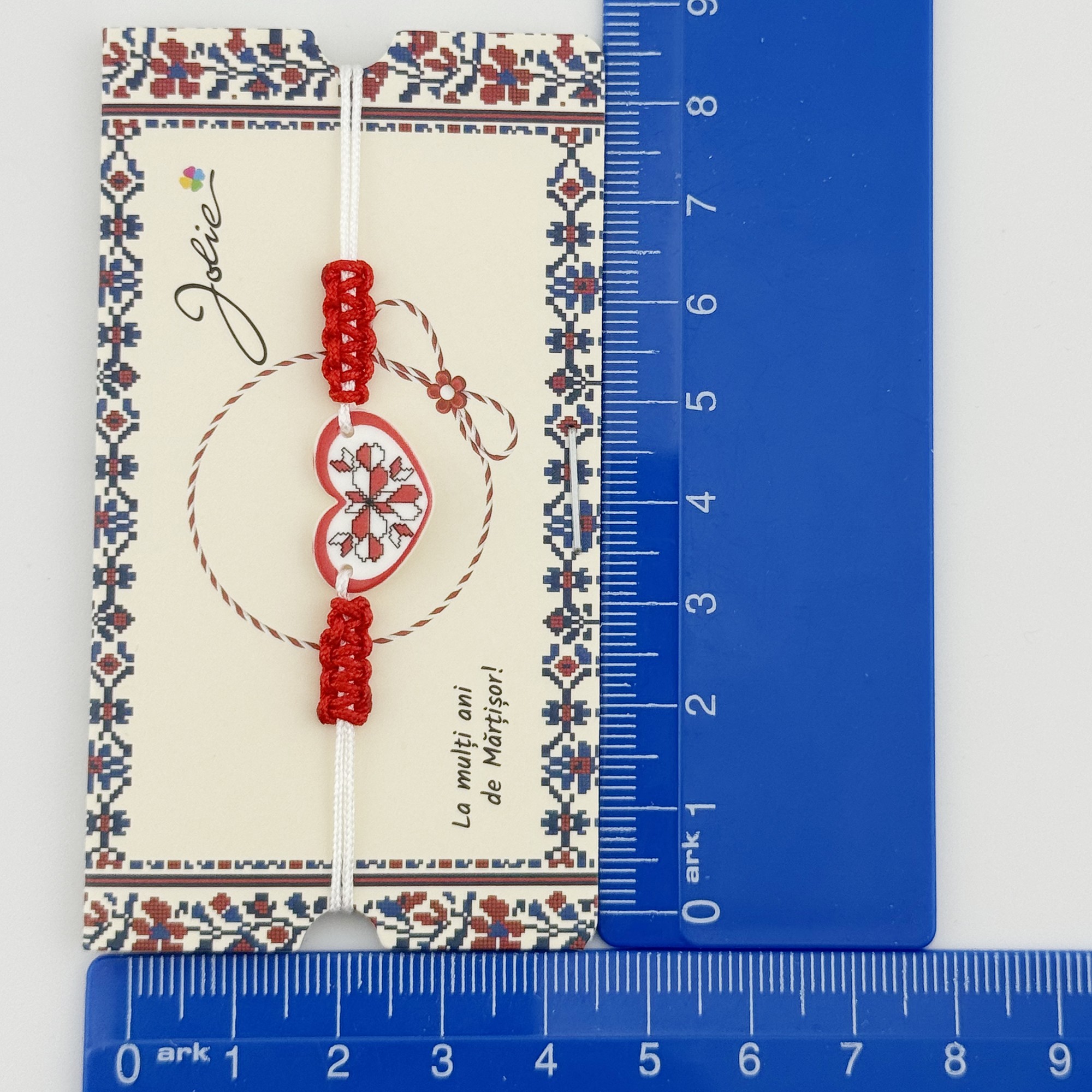 Martisor Traditional Bratara Norocoasa, Jolie, Model Inima, Bratara Martisor pentru Copii, din Plastic/Textil, Snur Alb/Rosu