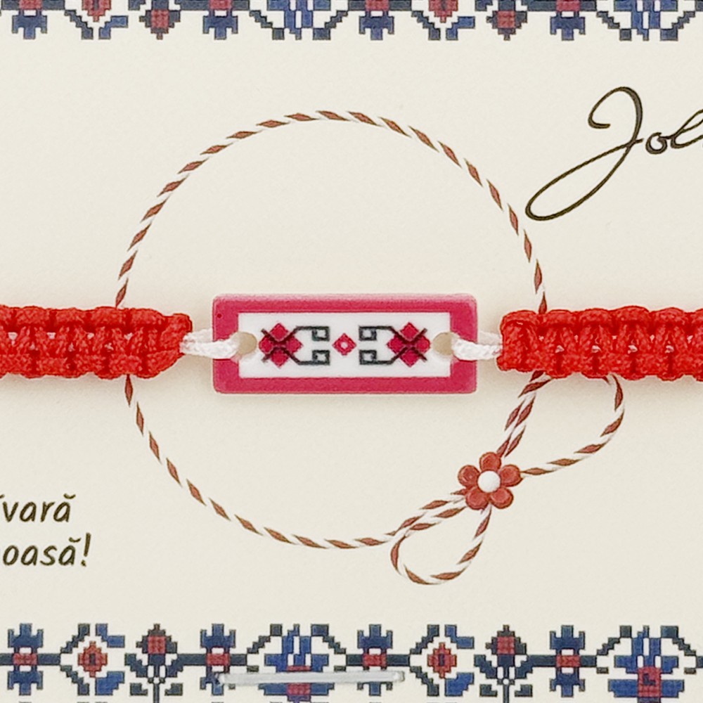 Martisor Traditional Bratara Norocoasa, Jolie, Model Traditional, Bratara Martisor pentru Copii, din Plastic/Textil, Snur Alb/Rosu