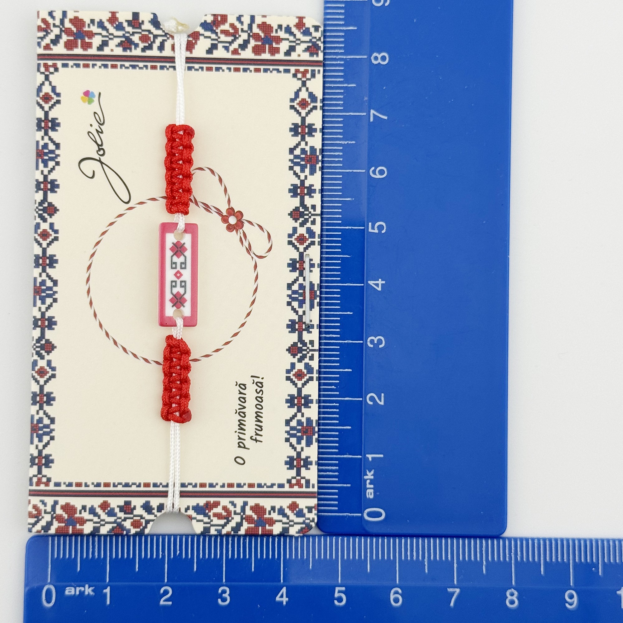 Martisor Traditional Bratara Norocoasa, Jolie, Model Traditional, Bratara Martisor pentru Copii, din Plastic/Textil, Snur Alb/Rosu