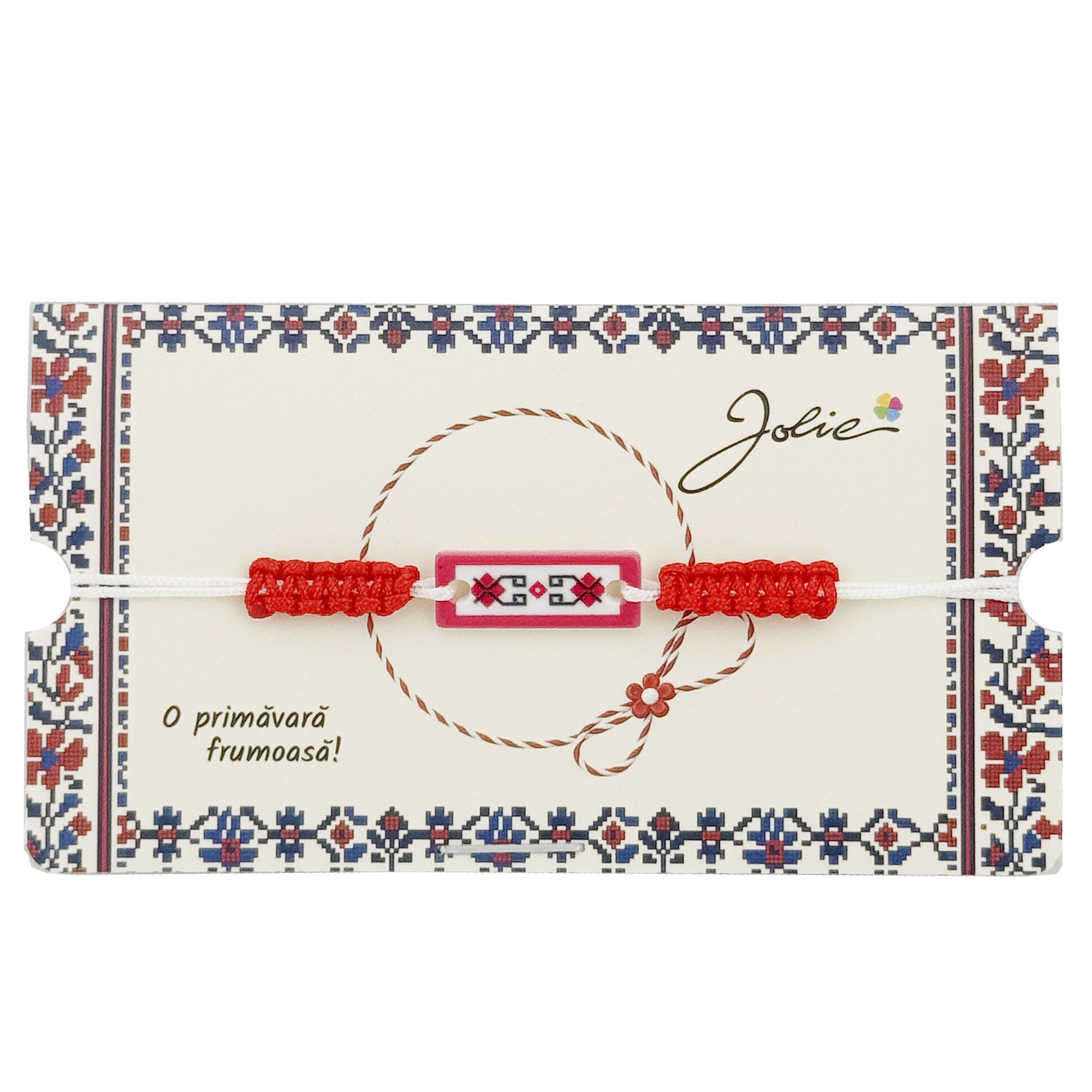 Martisor Traditional Bratara Norocoasa, Jolie, Model Traditional, Bratara Martisor pentru Copii, din Plastic/Textil, Snur Alb/Rosu