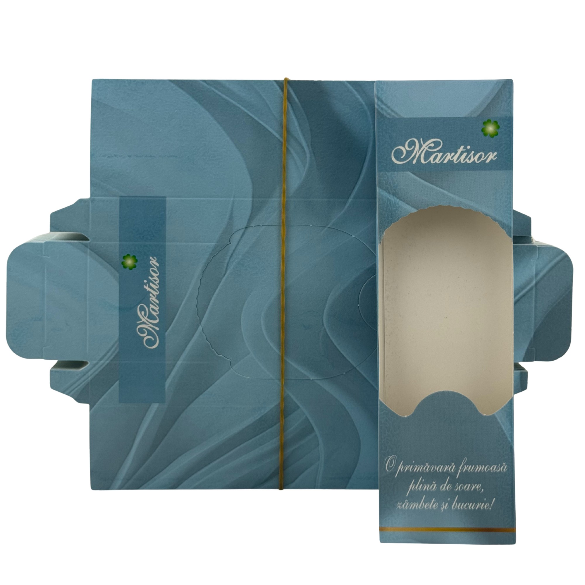 Ambalaje Martisor - Set 100 Bucati Ambalaje de Carton pentru Martisoare, Flippy, Cutii Brosa, Model Primavara, Albastru