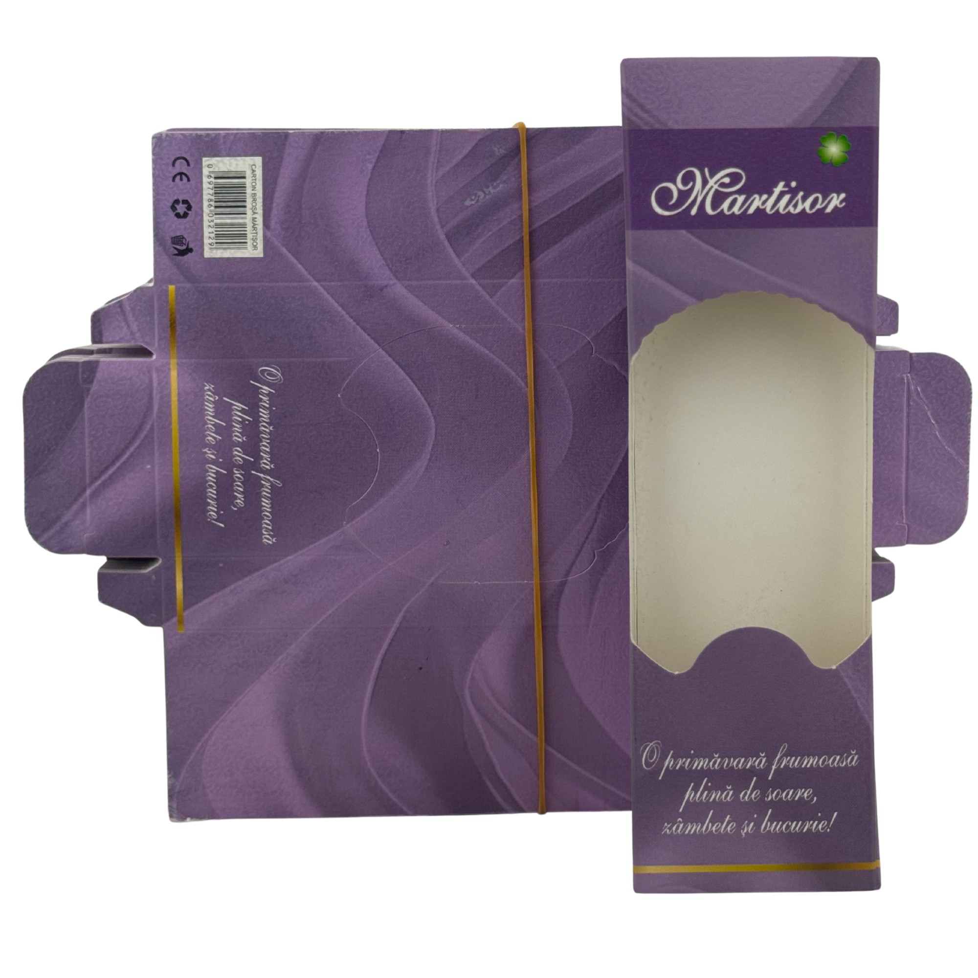 Set 100 Bucati Ambalaje de Carton pentru Martisoare, Flippy, Cutii Brosa, Model Primavara, Lila