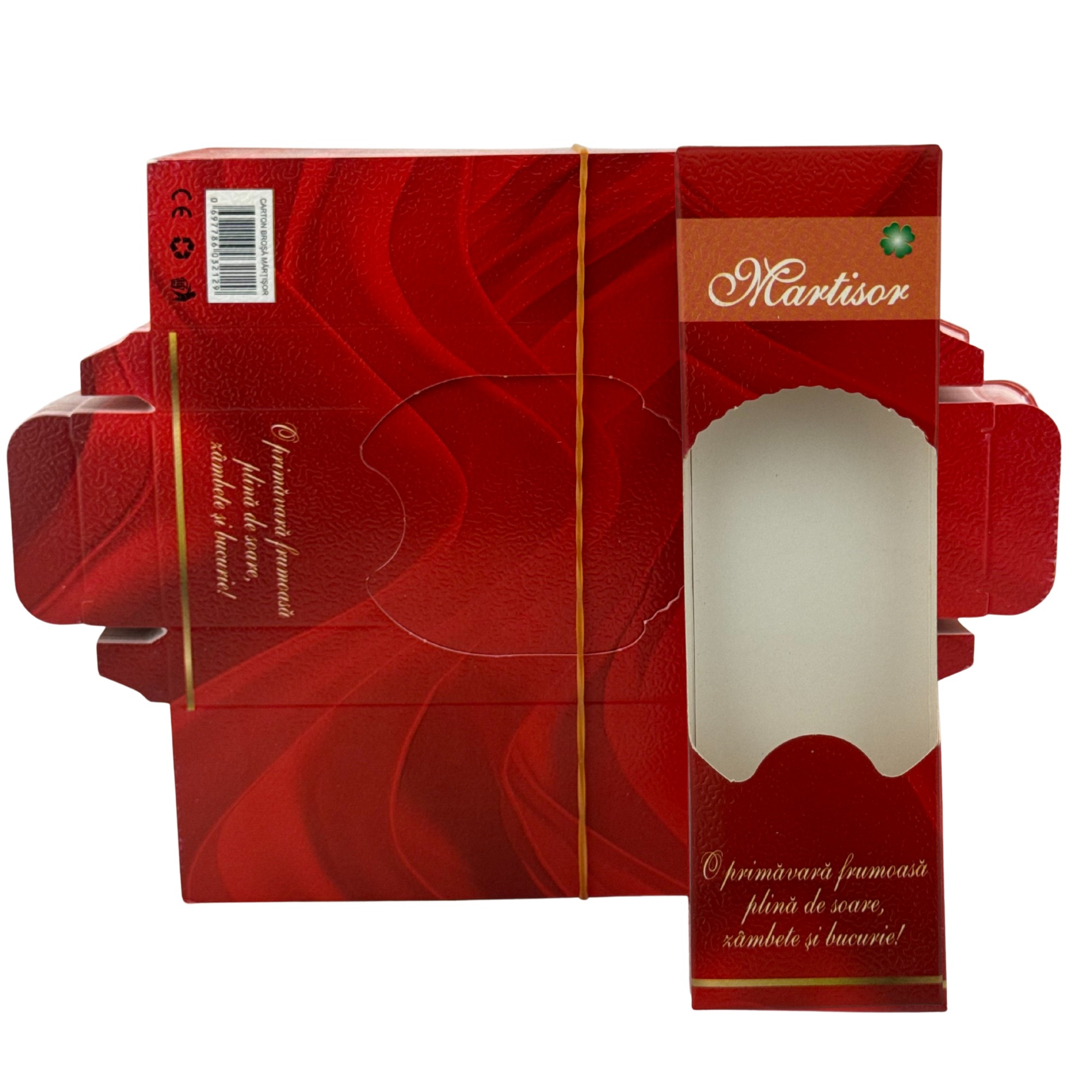 Ambalaje Martisor - Set 100 Bucati Ambalaje de Carton pentru Martisoare, Flippy, Cutii Brosa, Model Primavara, Rosu