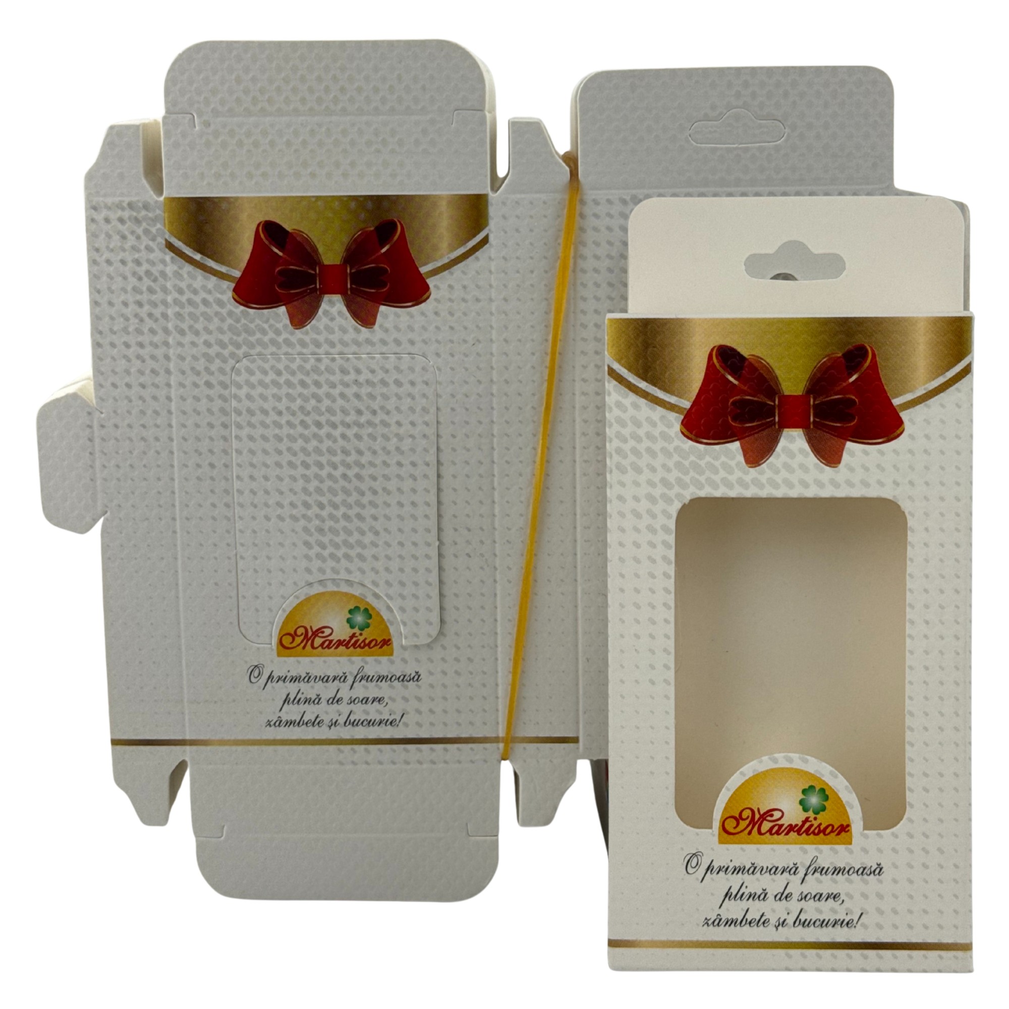 Set 200 Bucati Ambalaje de Carton pentru Martisoare, Flippy, Cutii Brosa, Model cu Funda, Alb