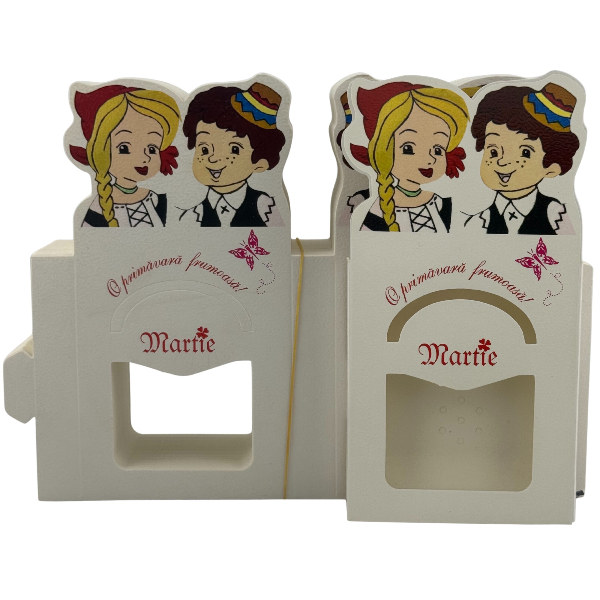 Ambalaje Martisor - Set 100 Bucati Ambalaje de Carton pentru Martisoare, Flippy, Cutii Brosa, Model Fata si Baiat, Alb