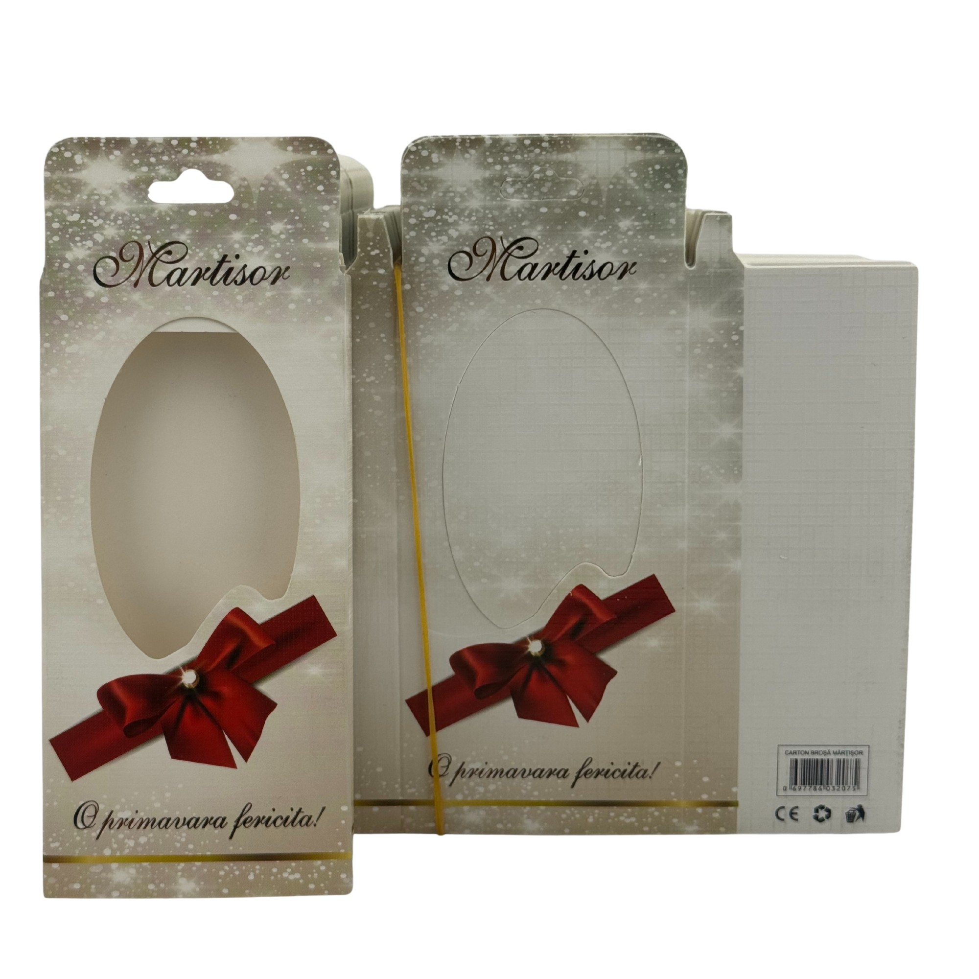 Ambalaje Martisor - Set 100 Bucati Ambalaje de Carton pentru Martisoare, Flippy, Cutii Brosa, Model cu Funda si Stele, Crem