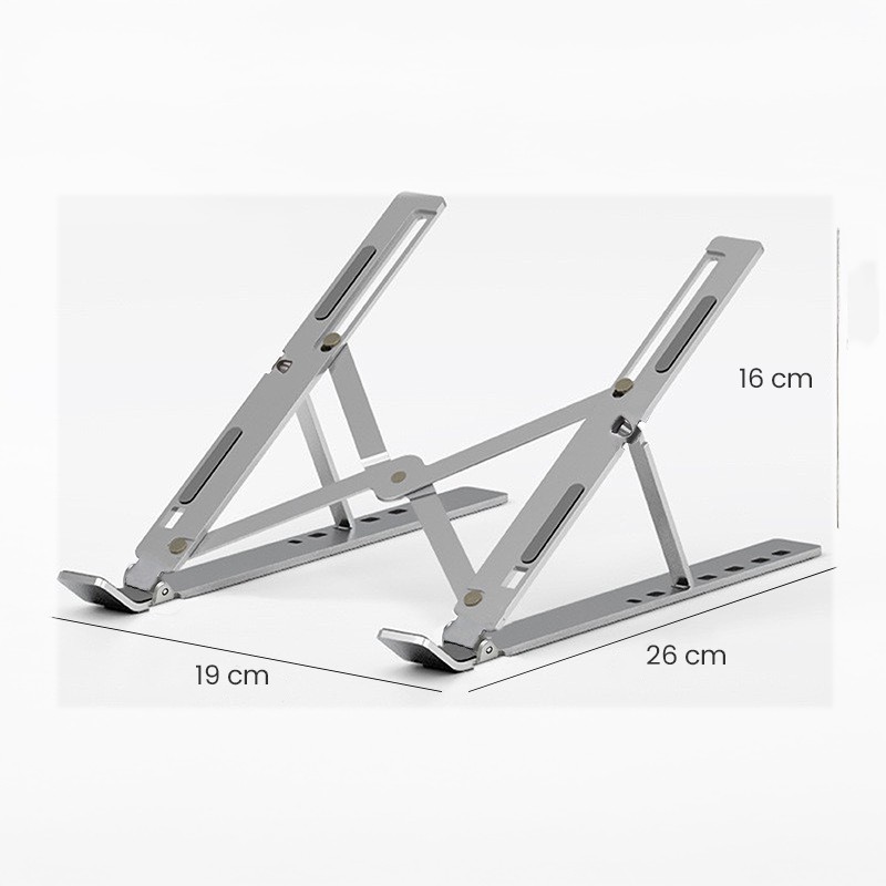 Suport pentru Laptop, Flippy, Suport Portabil Pliabil, Universal Reglabil Suspendat pentru Tableta, din Aliaj si ABS, 100-160 mm, 26 x 19 x 16 cm, Silver Gray