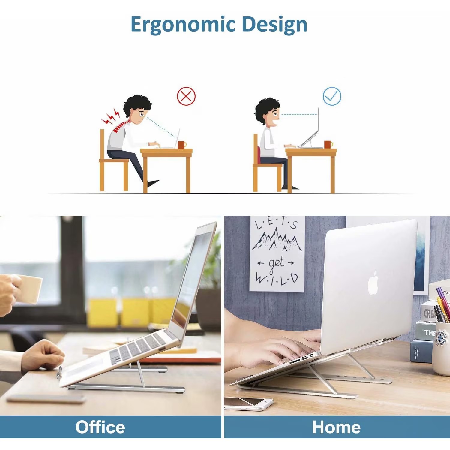 Suport pentru Laptop, Flippy, Suport Portabil Pliabil, Universal Reglabil Suspendat pentru Tableta, din Aliaj si ABS, 100-160 mm, 26 x 19 x 16 cm, Silver Gray