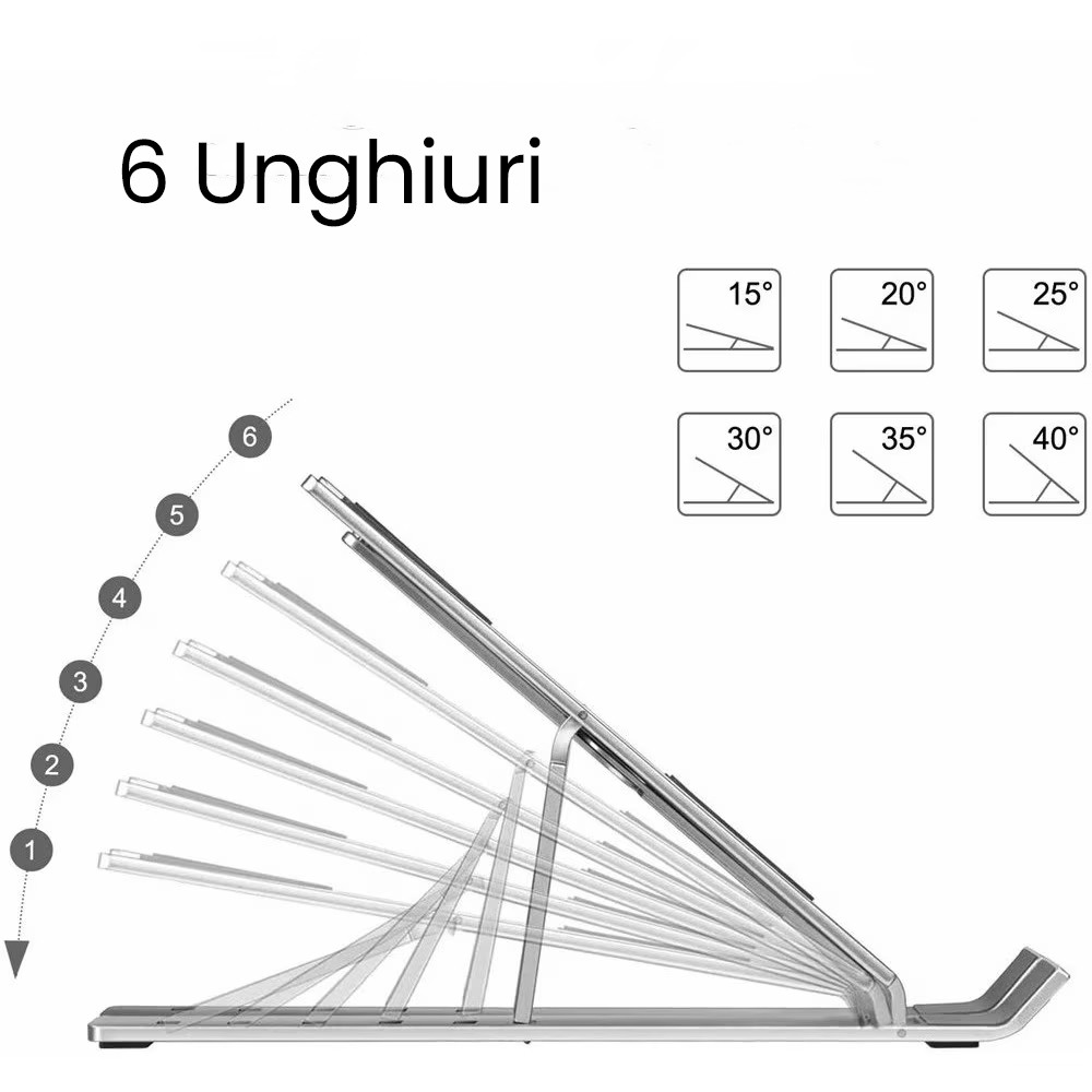 Suport pentru Laptop, Flippy, Suport Portabil Pliabil, Universal Reglabil Suspendat pentru Tableta, din Aliaj si ABS, 100-160 mm, 26 x 19 x 16 cm, Silver Gray