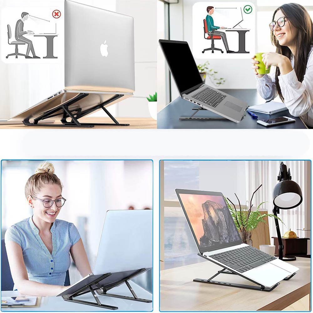 Suport pentru Laptop, Flippy, Suport Portabil Pliabil, Universal Reglabil Suspendat pentru Tableta, din Aliaj si ABS, 100-160 mm, 26 x 19 x 16 cm, Negru