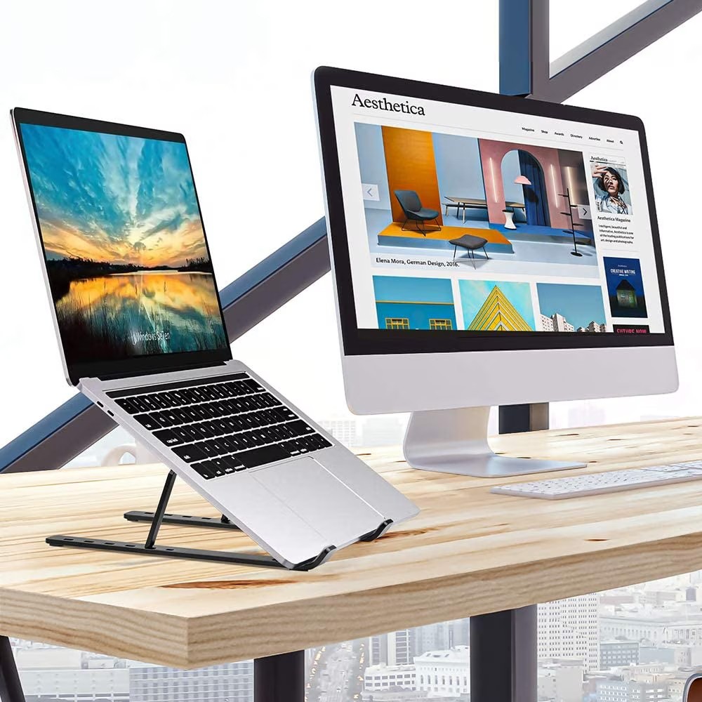 Suport pentru Laptop, Flippy, Suport Portabil Pliabil, Universal Reglabil Suspendat pentru Tableta, din Aliaj si ABS, 100-160 mm, 26 x 19 x 16 cm, Negru