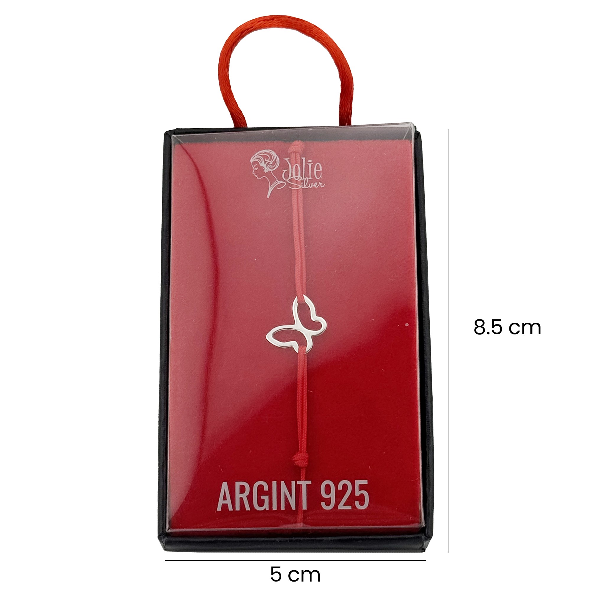 Martisor Bratara Argint 925 pentru Copii, Jolie, Model Fluture, Martisor de 1 Martie, cu Snur Rosu, Argintiu