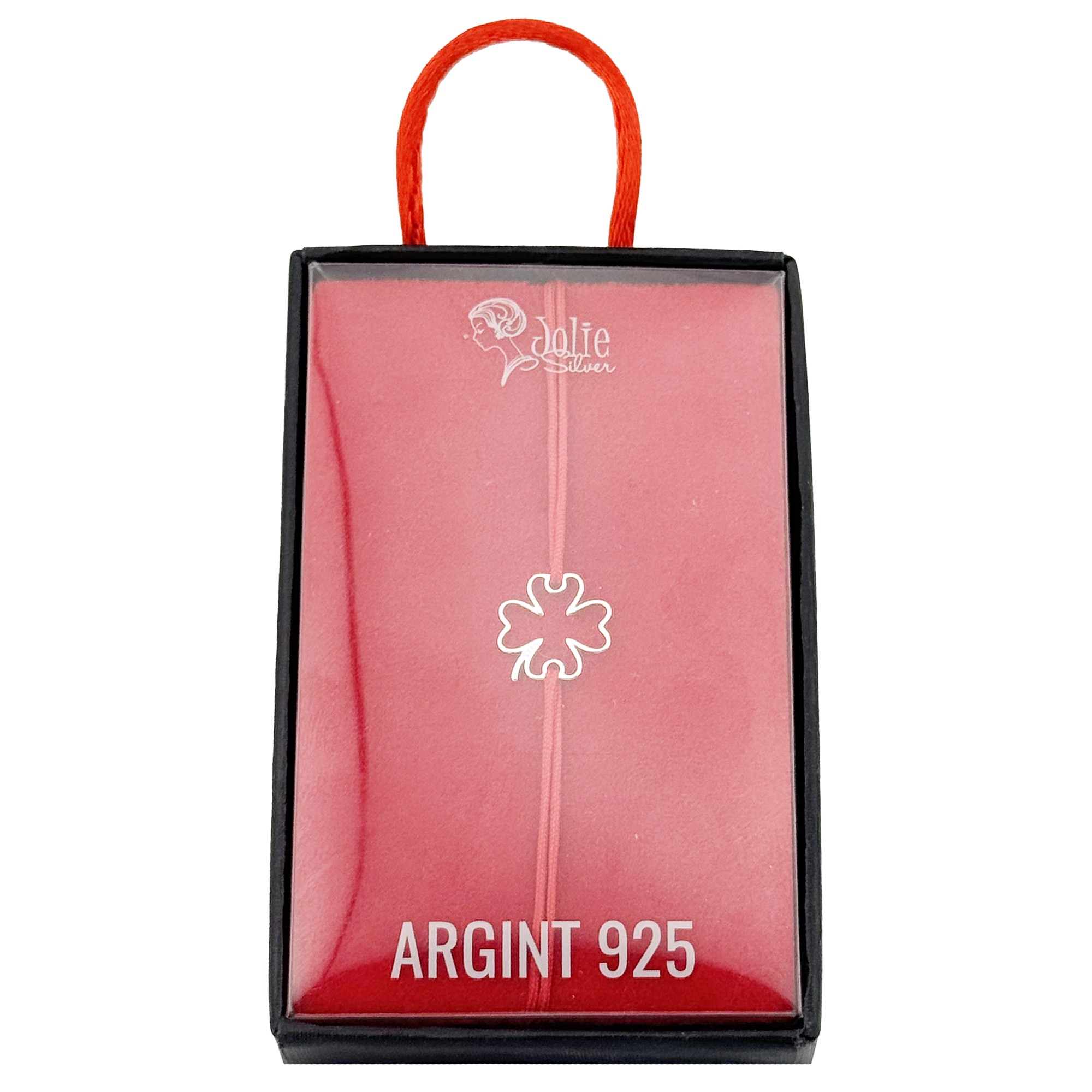 Bratara Argint 925 pentru Dama, Jolie, Model Trifoi in Contur, Martisor Bratara de 1 Martie, Pandativ Argintiu cu Snur Rosu