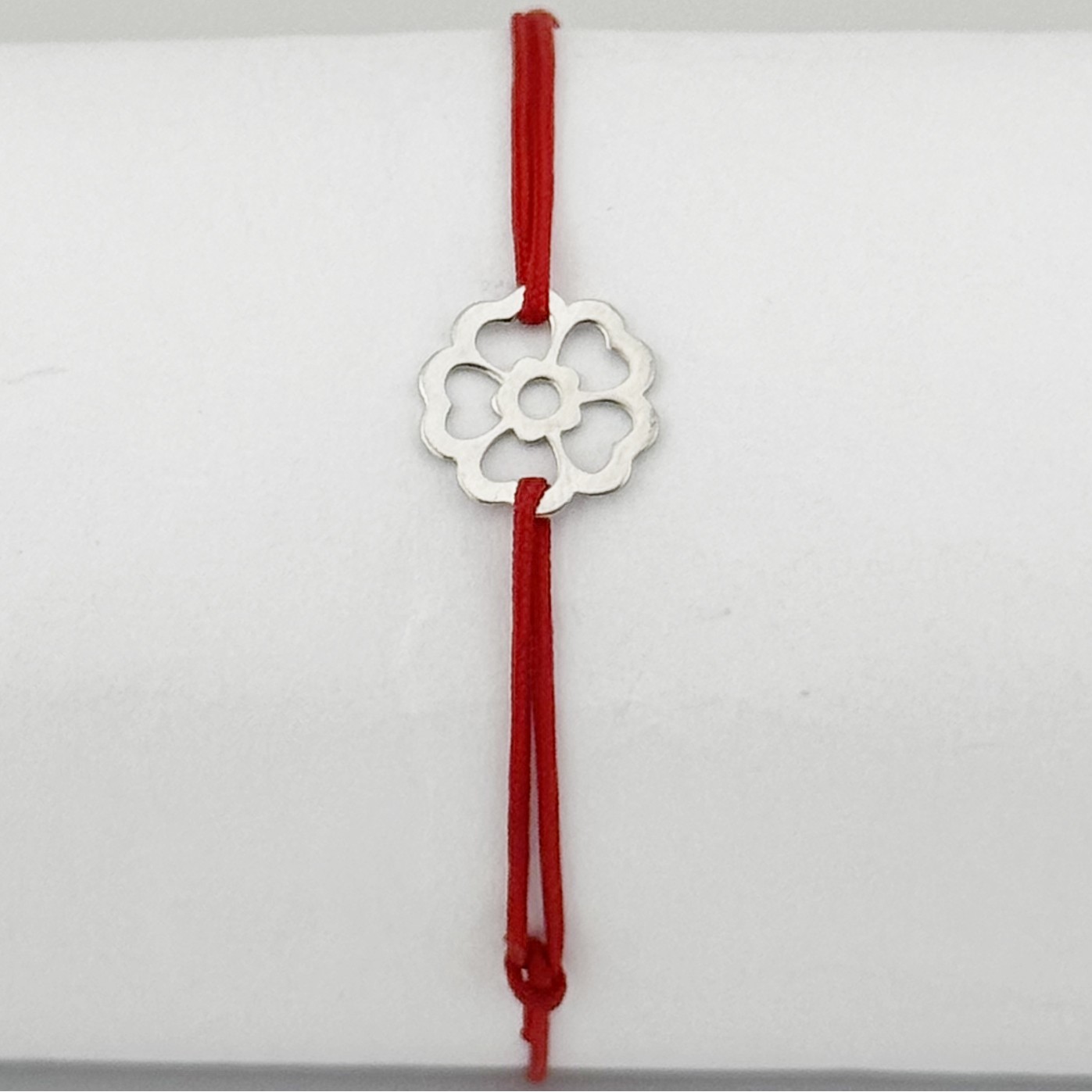 Bratara Argint 925 pentru Dama, Jolie, Model Floare in Contur, Martisor Bratara de 1 Martie, Pandativ Argintiu cu Snur Rosu