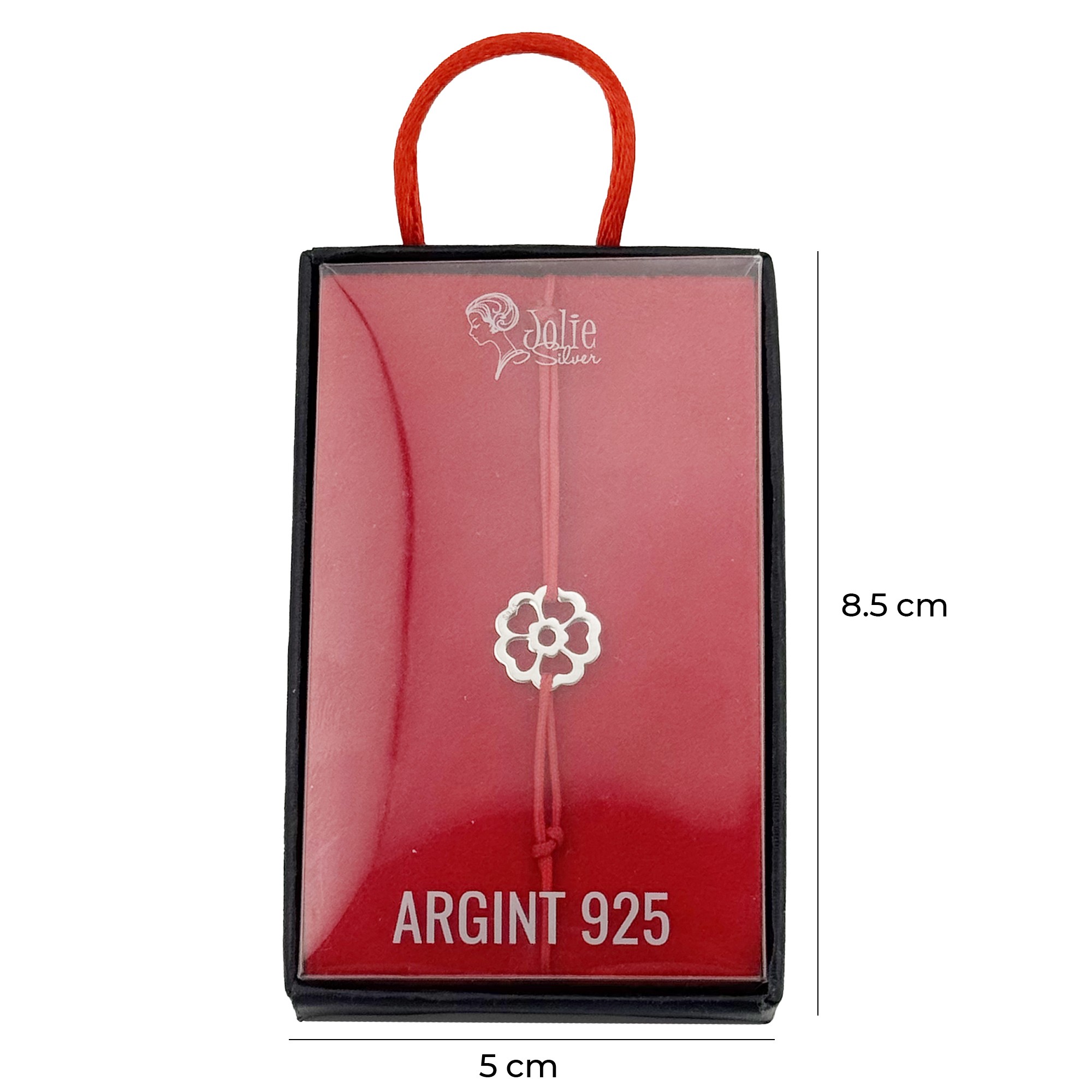 Bratara Argint 925 pentru Dama, Jolie, Model Floare in Contur, Martisor Bratara de 1 Martie, Pandativ Argintiu cu Snur Rosu