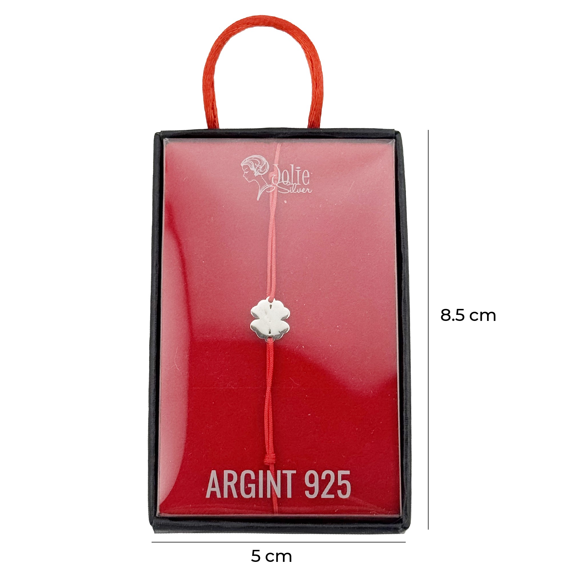 Bratara Argint 925 pentru Dama, Jolie, Model Trifoi plin, Martisor Bratara de 1 Martie, Pandativ Argintiu cu Snur Rosu