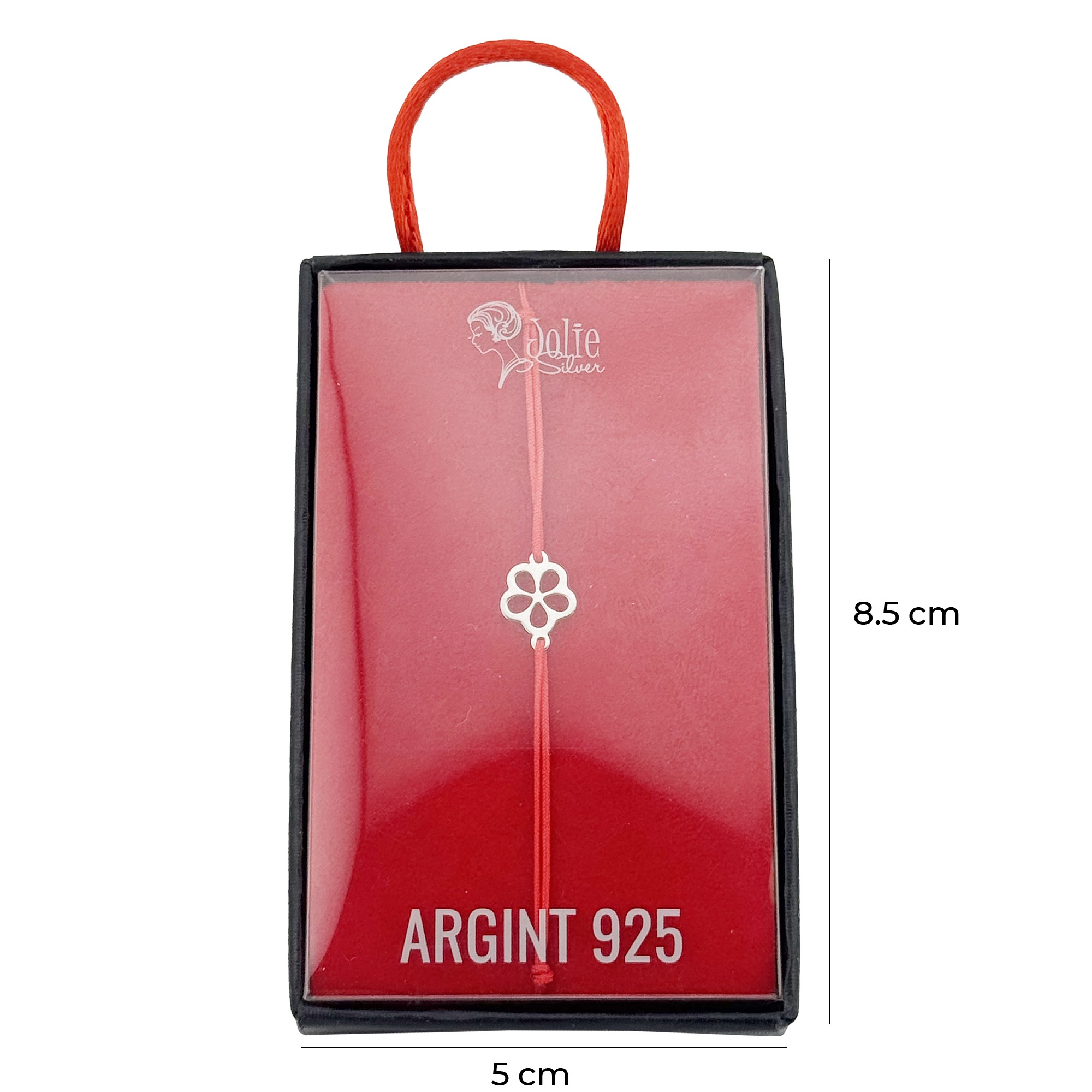 Bratara Argint 925 pentru Dama, Jolie, Model Floricica, Martisor Bratara de 1 Martie, Pandativ Argintiu cu Snur Rosu